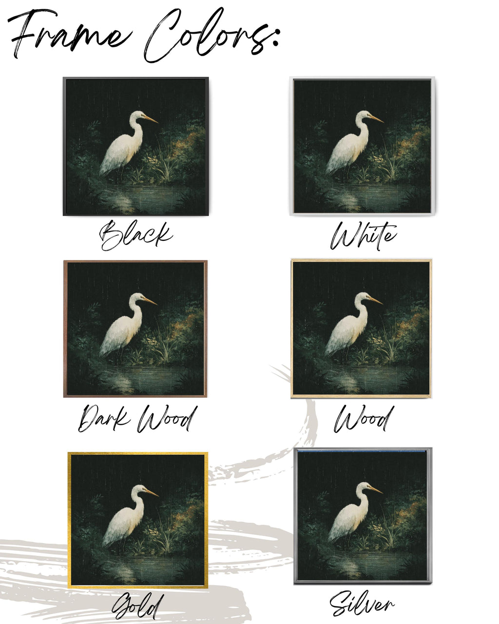 White Heron Wall Art – Moody Bird Illustration Canvas or Framed Print