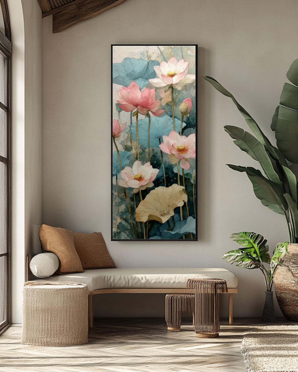 Lotus Flower Watercolor Wall Art – Soft Pink Botanical Canvas Print