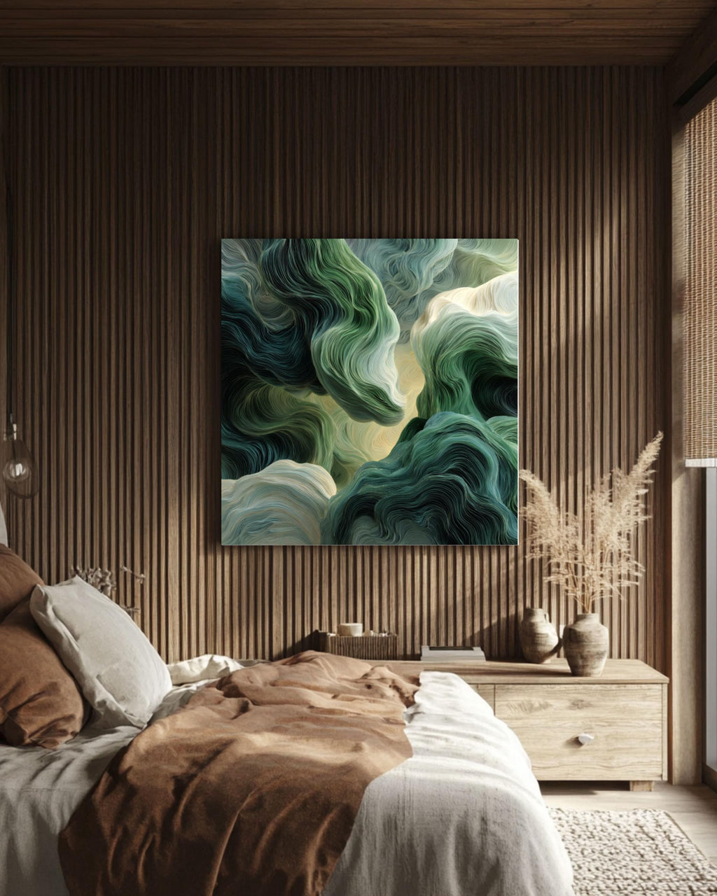 Green and Gray Abstract Wall Art – Fluid Organic Modern Canvas