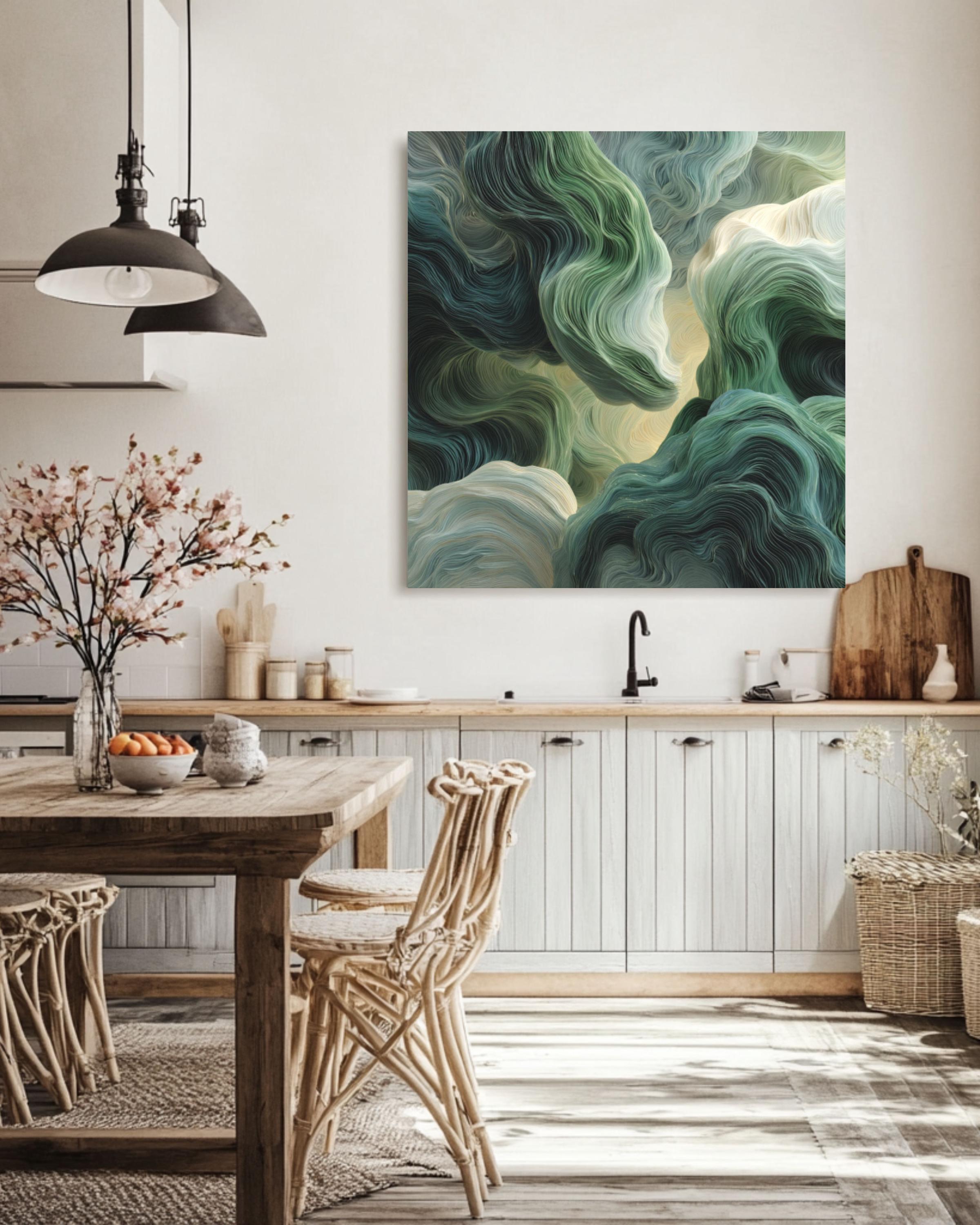 Green and Gray Abstract Wall Art – Fluid Organic Modern Canvas
