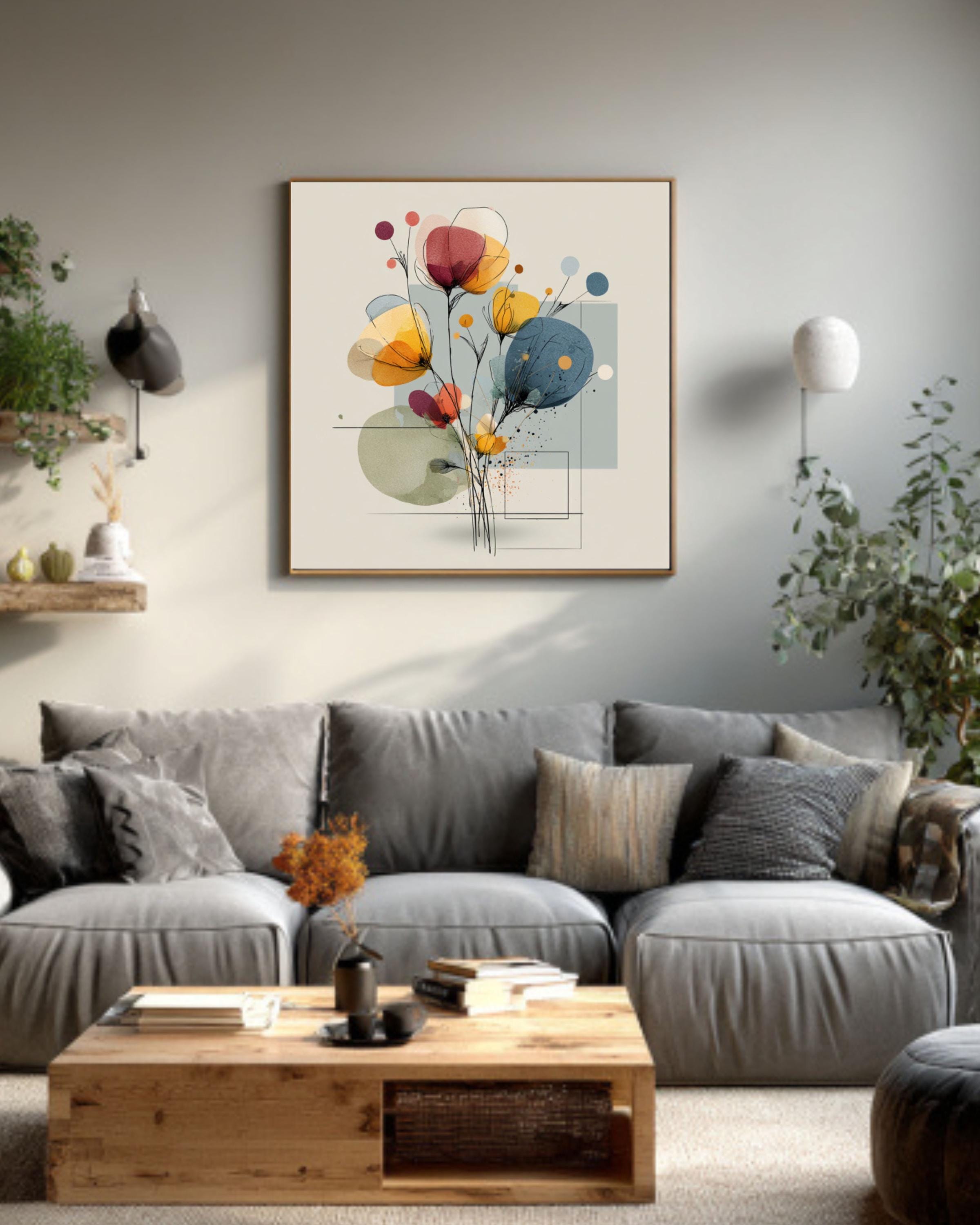 Abstract Pastel Floral Line Art Wall Print for Modern Home Decor
