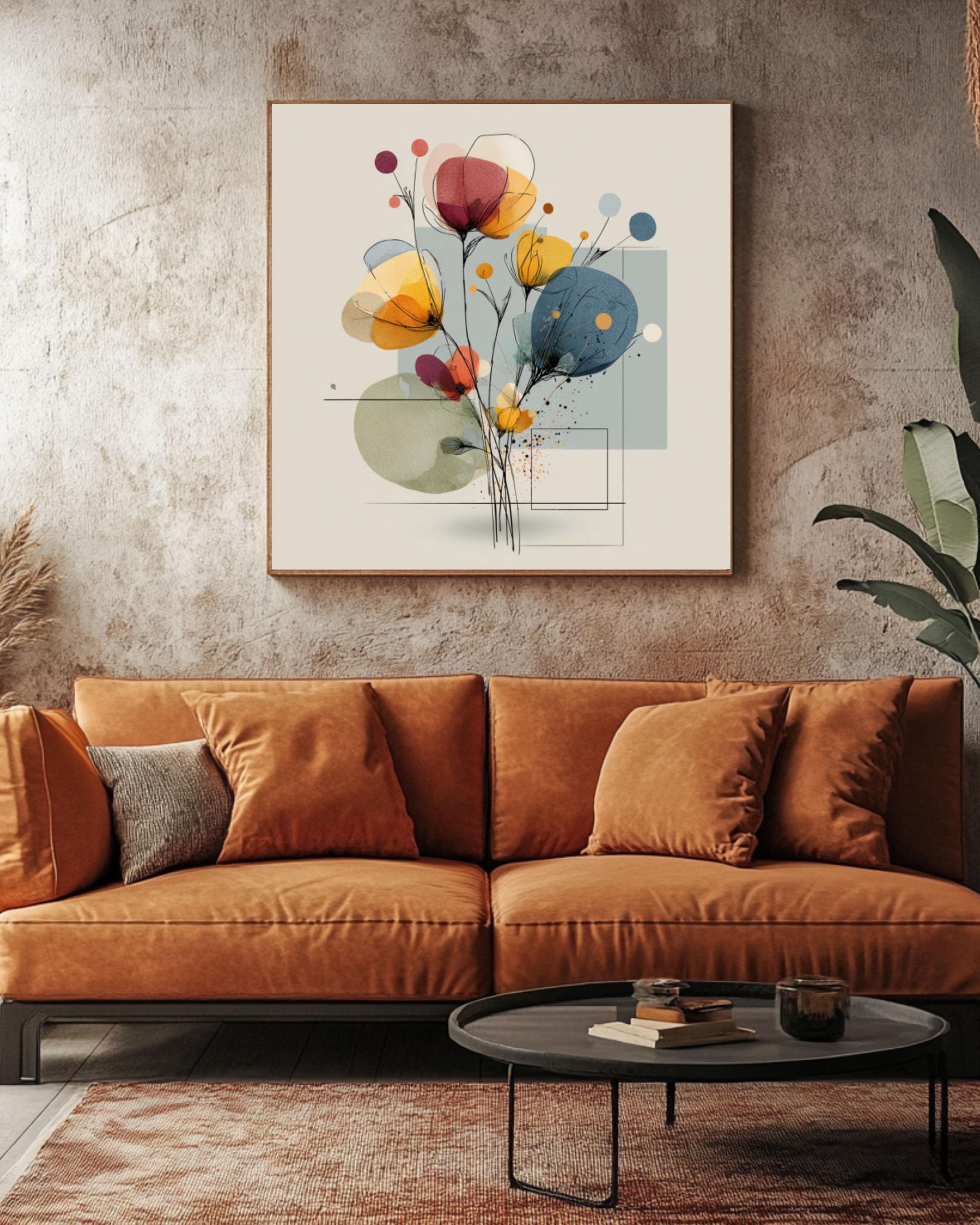 Abstract Pastel Floral Line Art Wall Print for Modern Home Decor