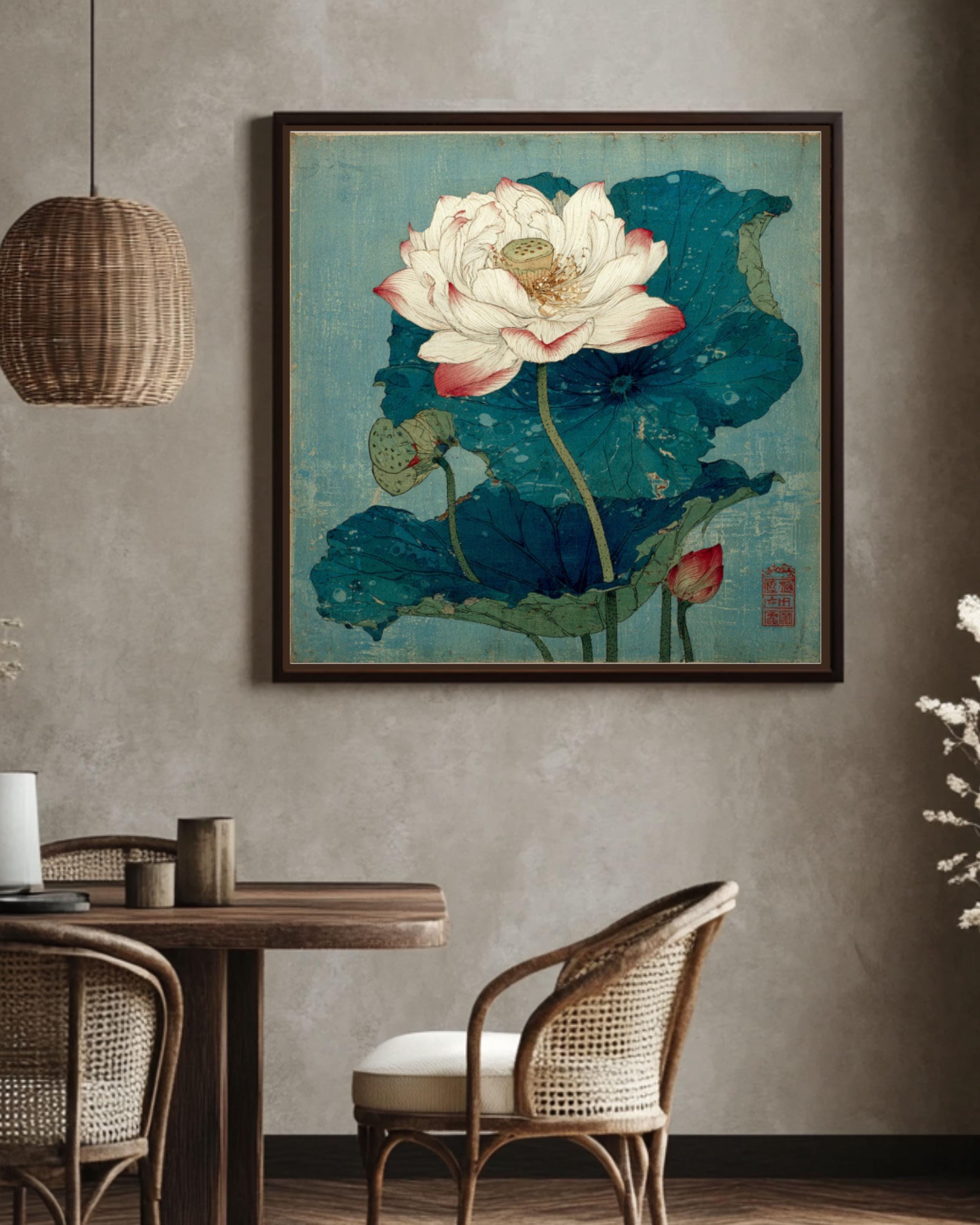 Hokusai Lotus Flower Canvas: Japanese Woodblock Style Wall Art Canvas Wall Art Print – Premium Home Decor