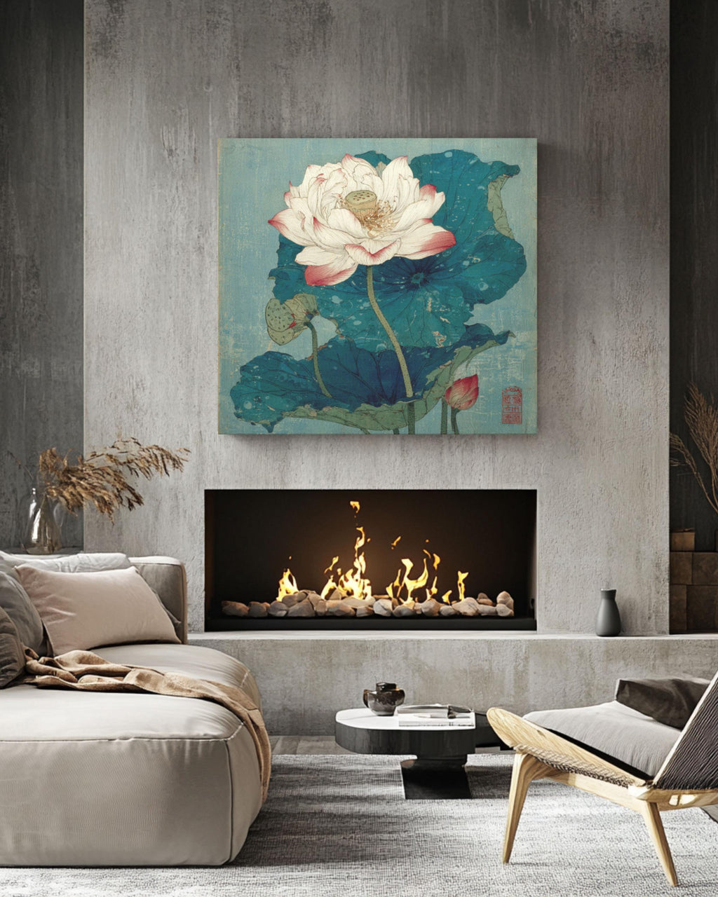 Hokusai Lotus Flower Canvas: Japanese Woodblock Style Wall Art Canvas Wall Art Print – Premium Home Decor