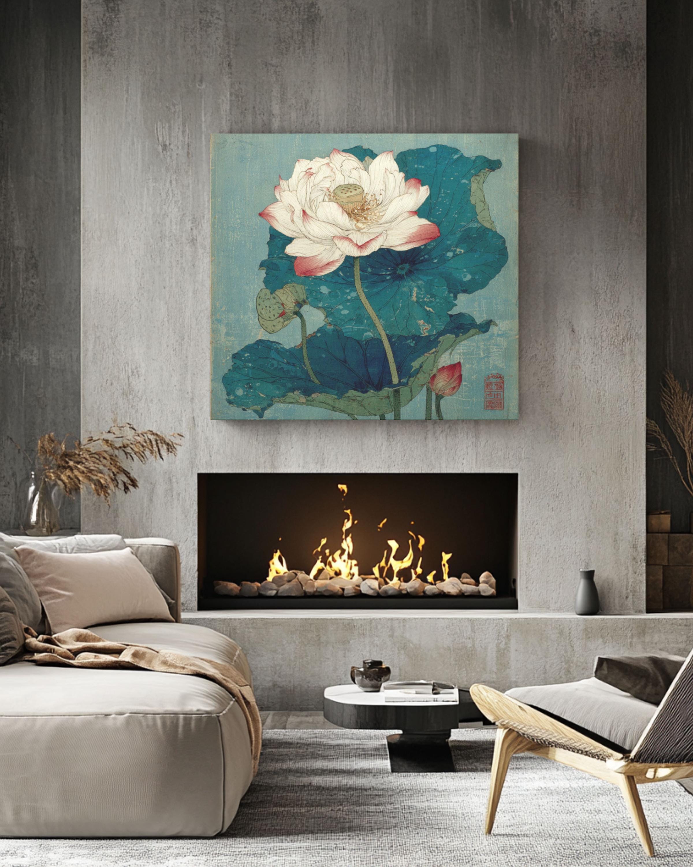 Hokusai Lotus Flower Canvas: Japanese Woodblock Style Wall Art Canvas Wall Art Print – Premium Home Decor