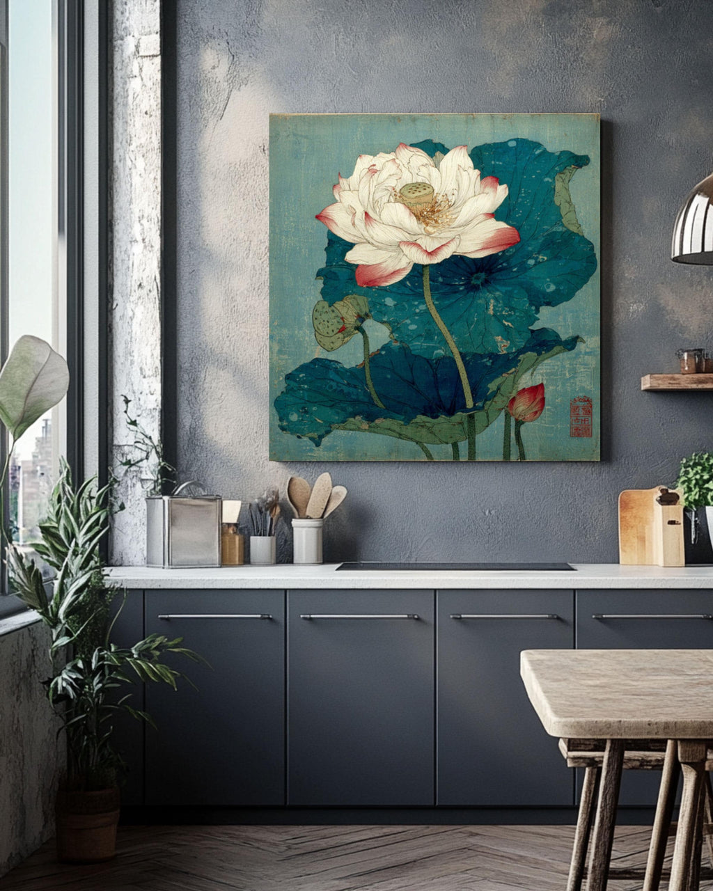 Hokusai Lotus Flower Canvas: Japanese Woodblock Style Wall Art Canvas Wall Art Print – Premium Home Decor