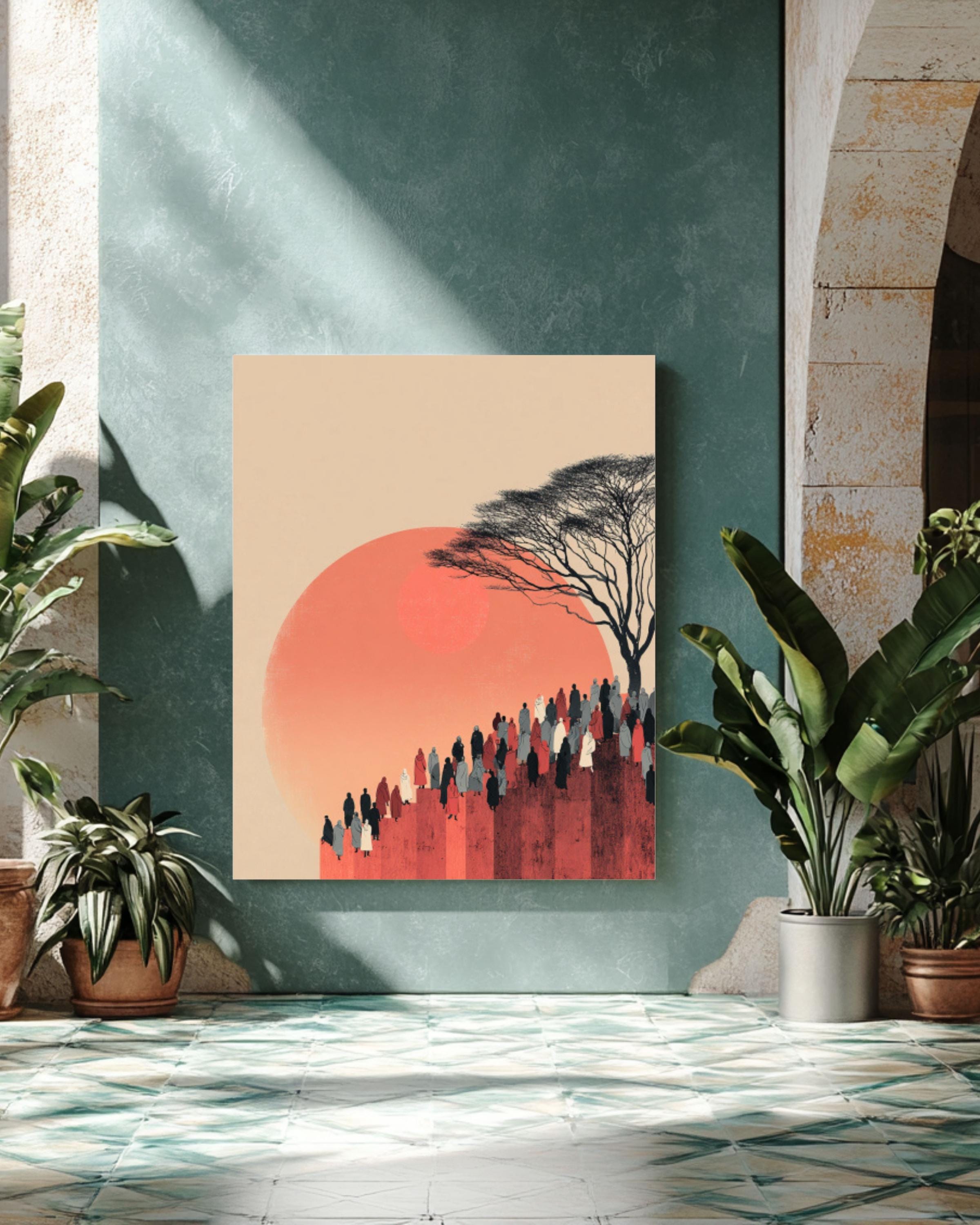 Minimalist Islamic Art Print â€“ Warm Tone Hill Scene, Y2 Style Canvas Wall Art Print – Premium Home Decor