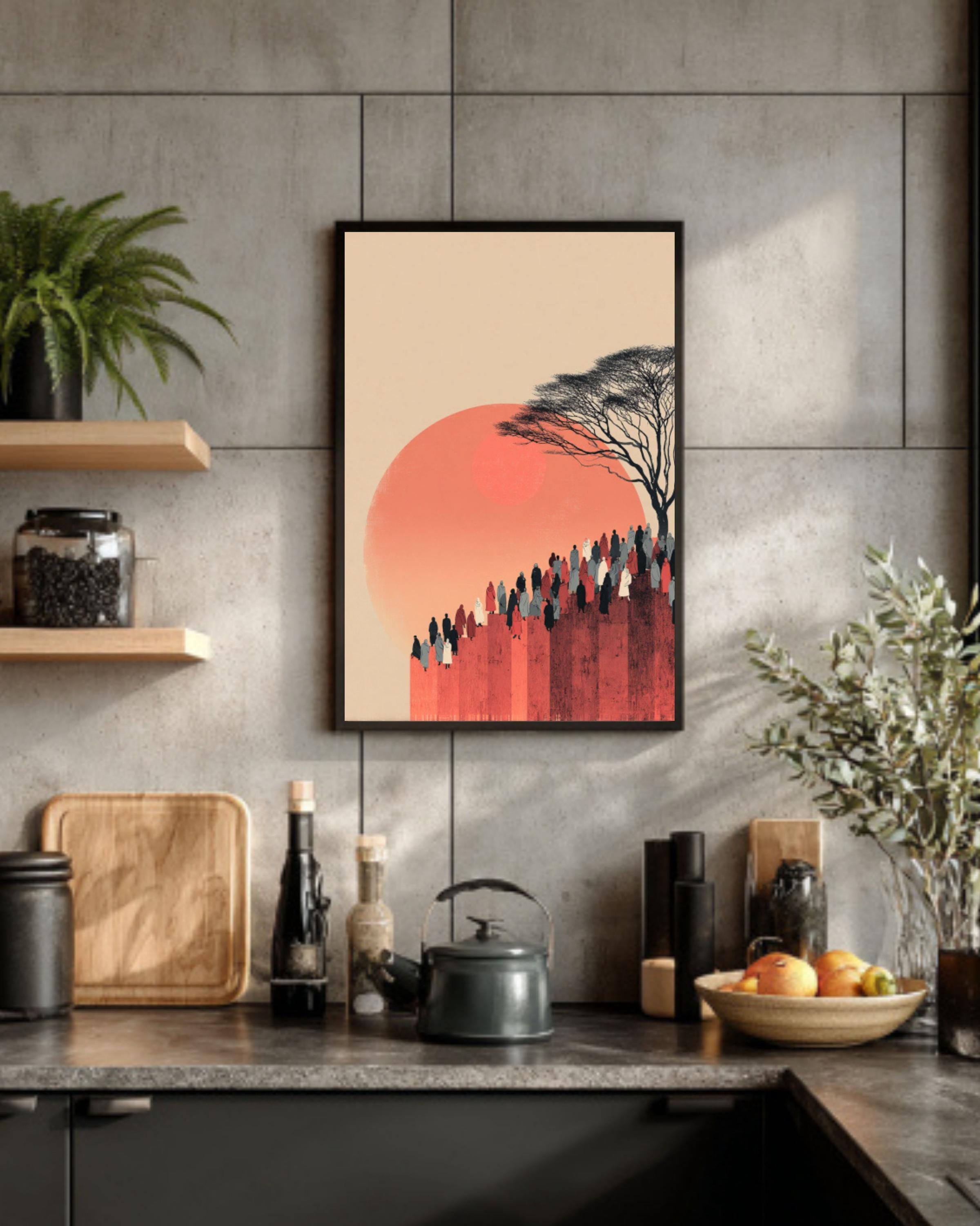 Minimalist Islamic Art Print â€“ Warm Tone Hill Scene, Y2 Style Canvas Wall Art Print – Premium Home Decor