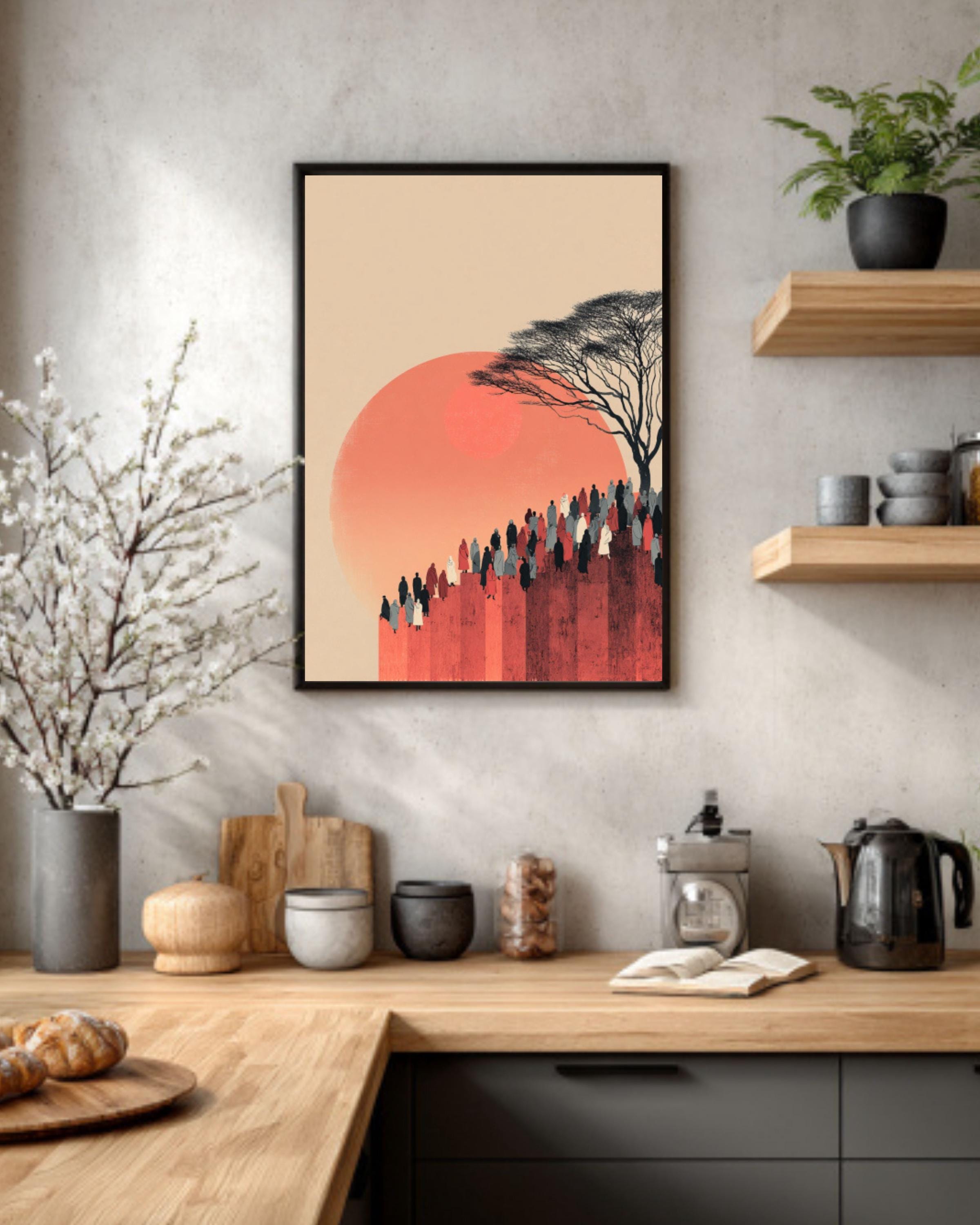Minimalist Islamic Art Print â€“ Warm Tone Hill Scene, Y2 Style Canvas Wall Art Print – Premium Home Decor