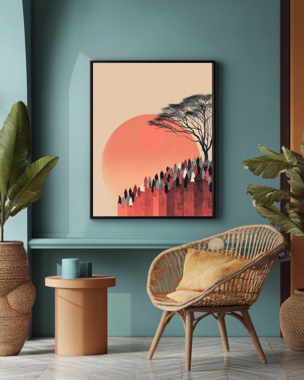 Minimalist Islamic Art Print â€“ Warm Tone Hill Scene, Y2 Style Canvas Wall Art Print – Premium Home Decor