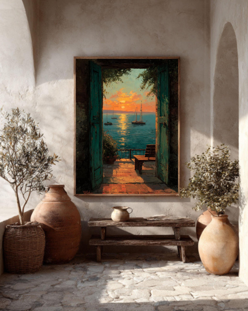Matisse-Inspired Sunset Balcony Seascape Wall Art – Impressionist Coastal Canvas or Framed Print