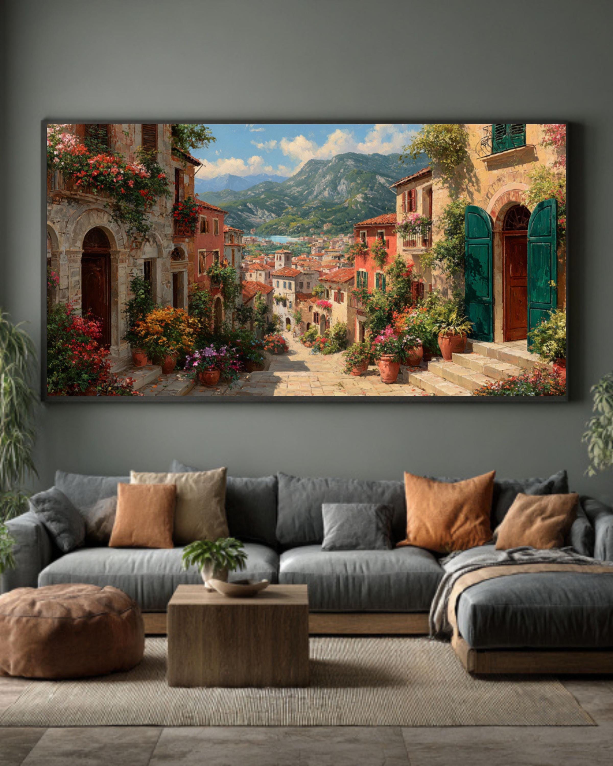 Italian Village Wall Art – Floral Doorway Cottage Canvas Print