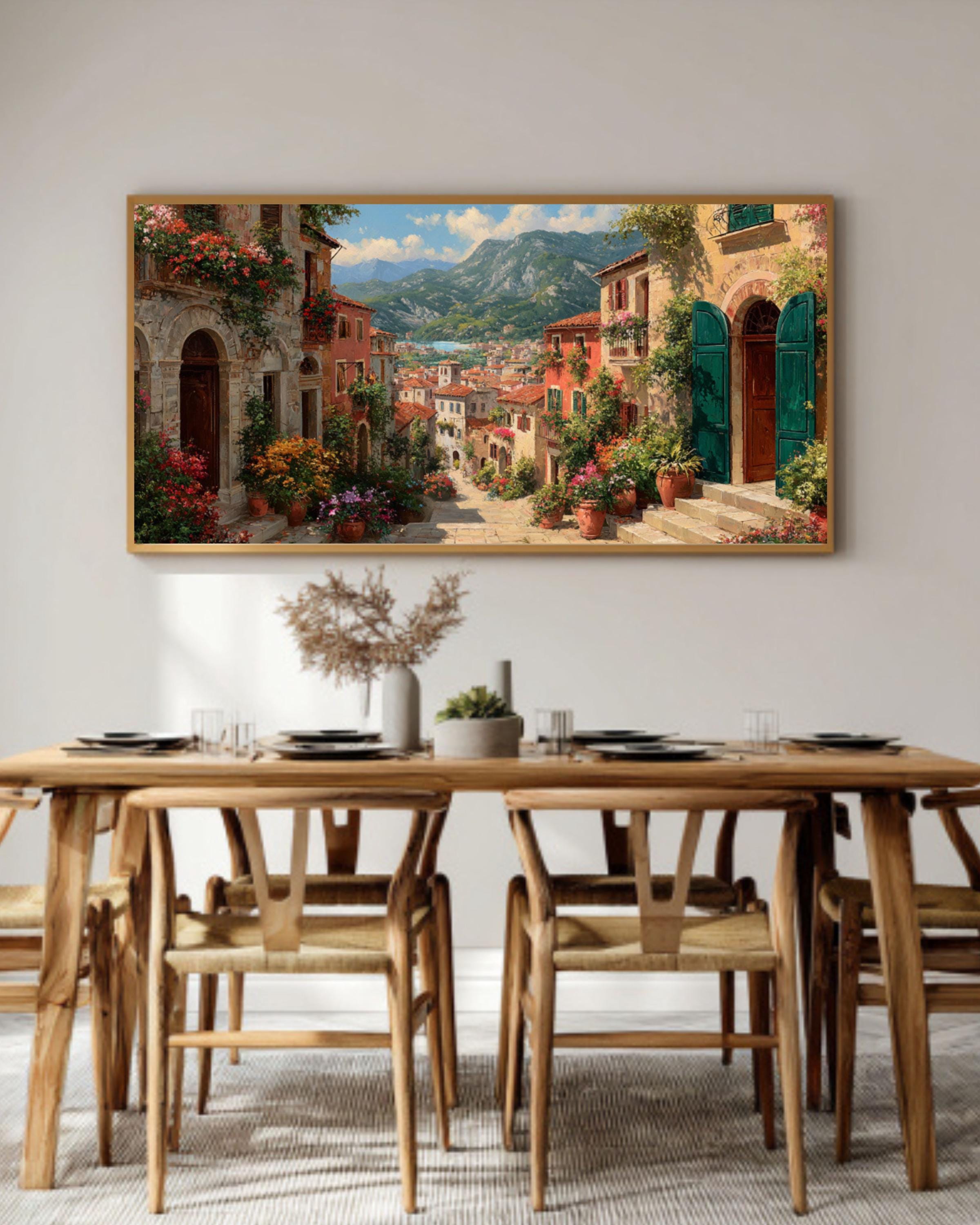 Italian Village Wall Art – Floral Doorway Cottage Canvas Print