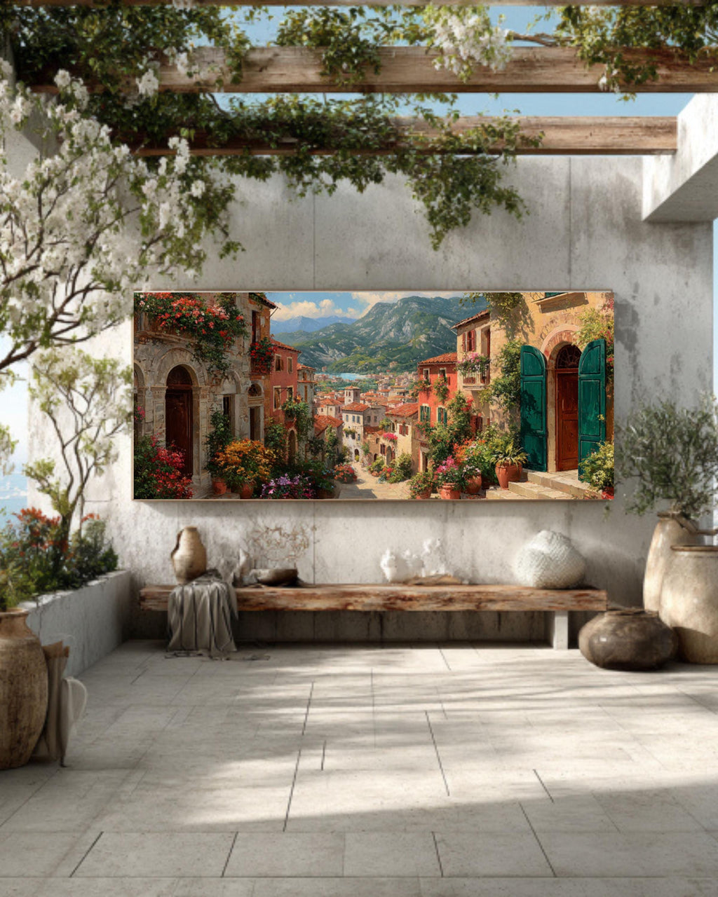 Italian Village Wall Art – Floral Doorway Cottage Canvas Print