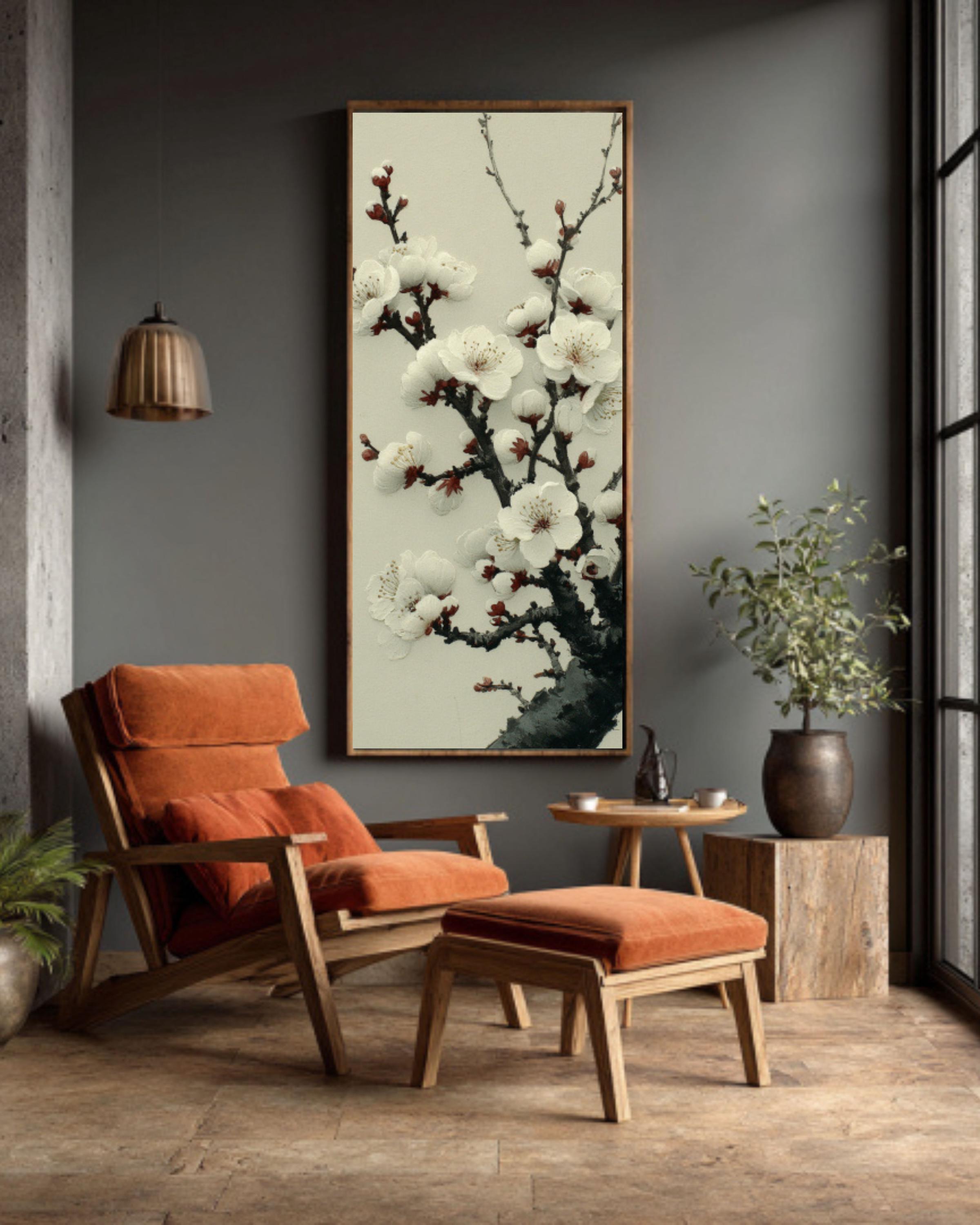 Wu Guanzhong-Inspired Plum Blossom Ink Art Print – Minimalist Asian Decor