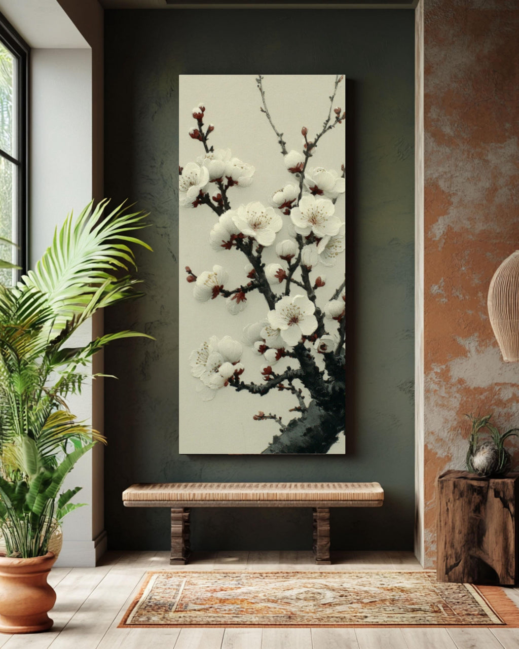Wu Guanzhong-Inspired Plum Blossom Ink Art Print – Minimalist Asian Decor