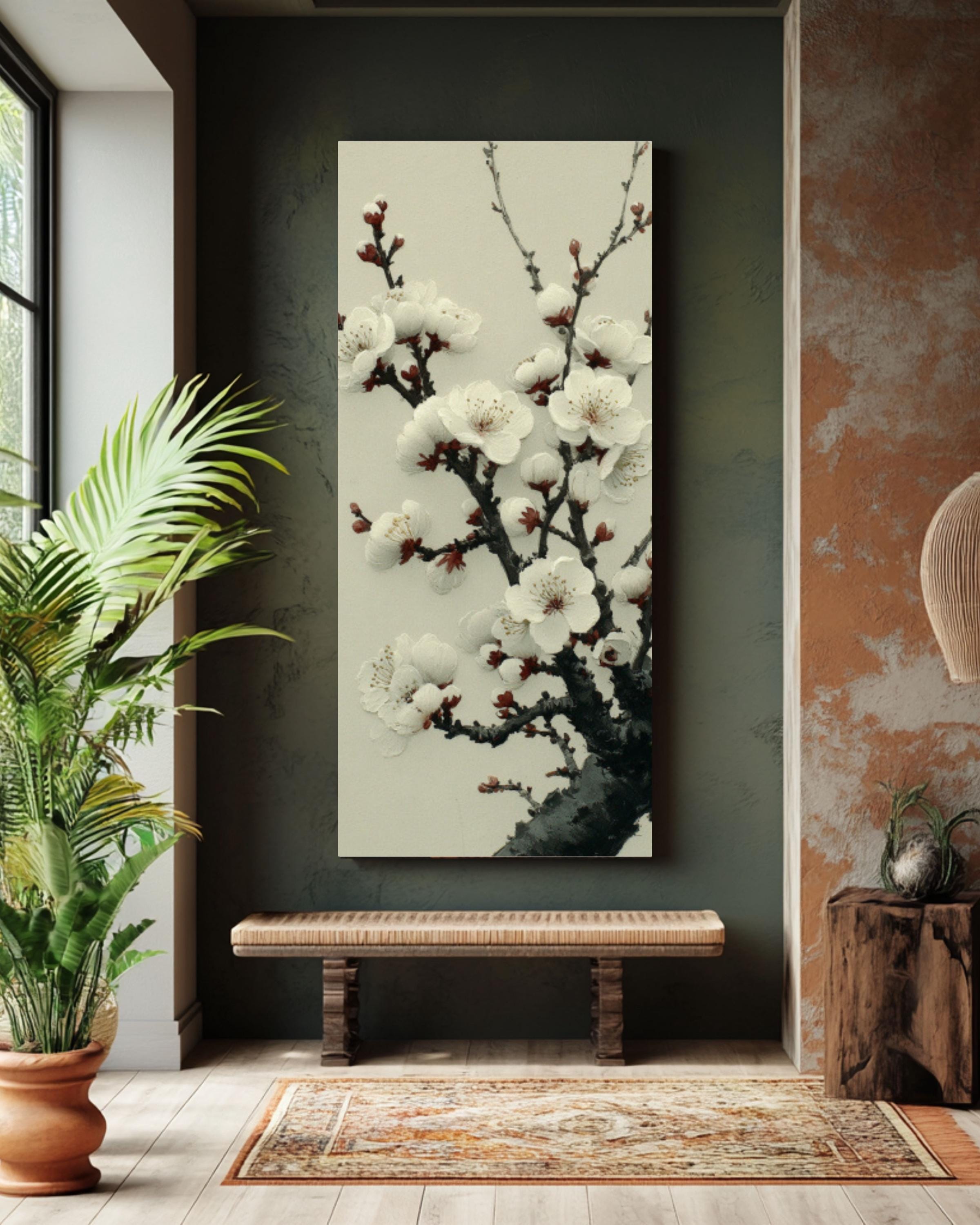 Wu Guanzhong-Inspired Plum Blossom Ink Art Print – Minimalist Asian Decor