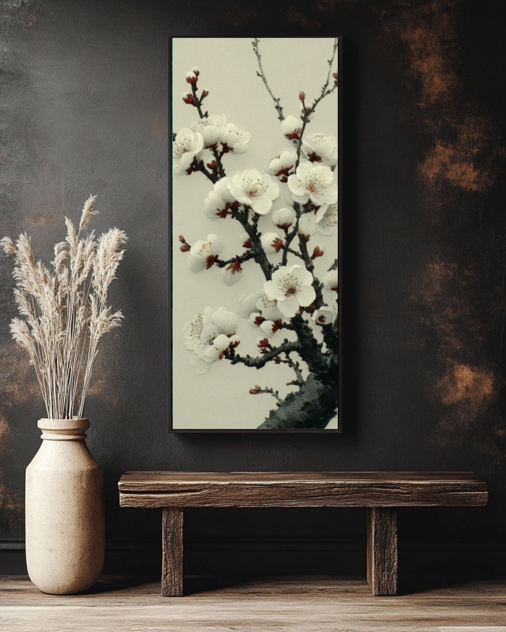 Wu Guanzhong-Inspired Plum Blossom Ink Art Print – Minimalist Asian Decor