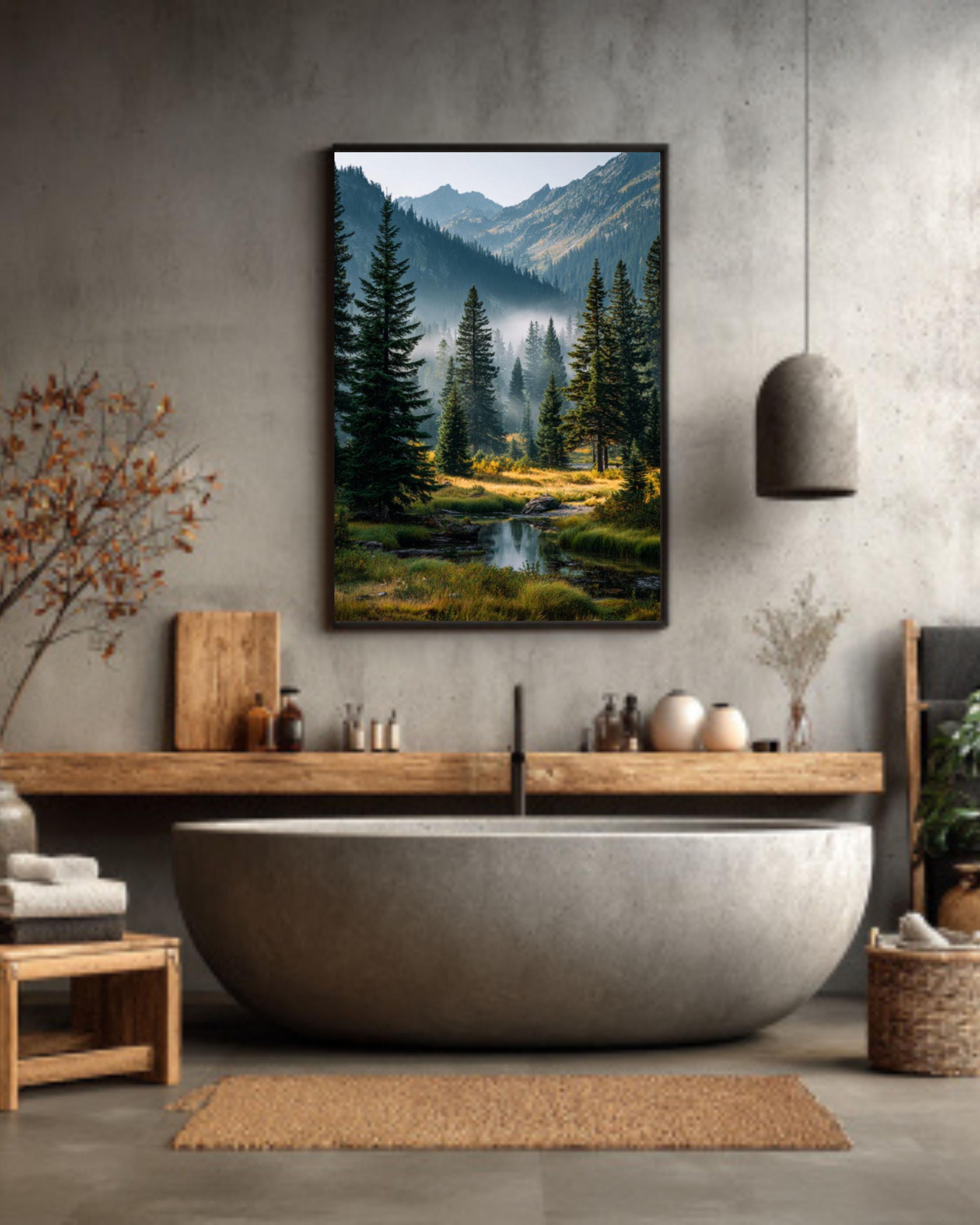 misty washington wilderness pine forest mountain lake wall art