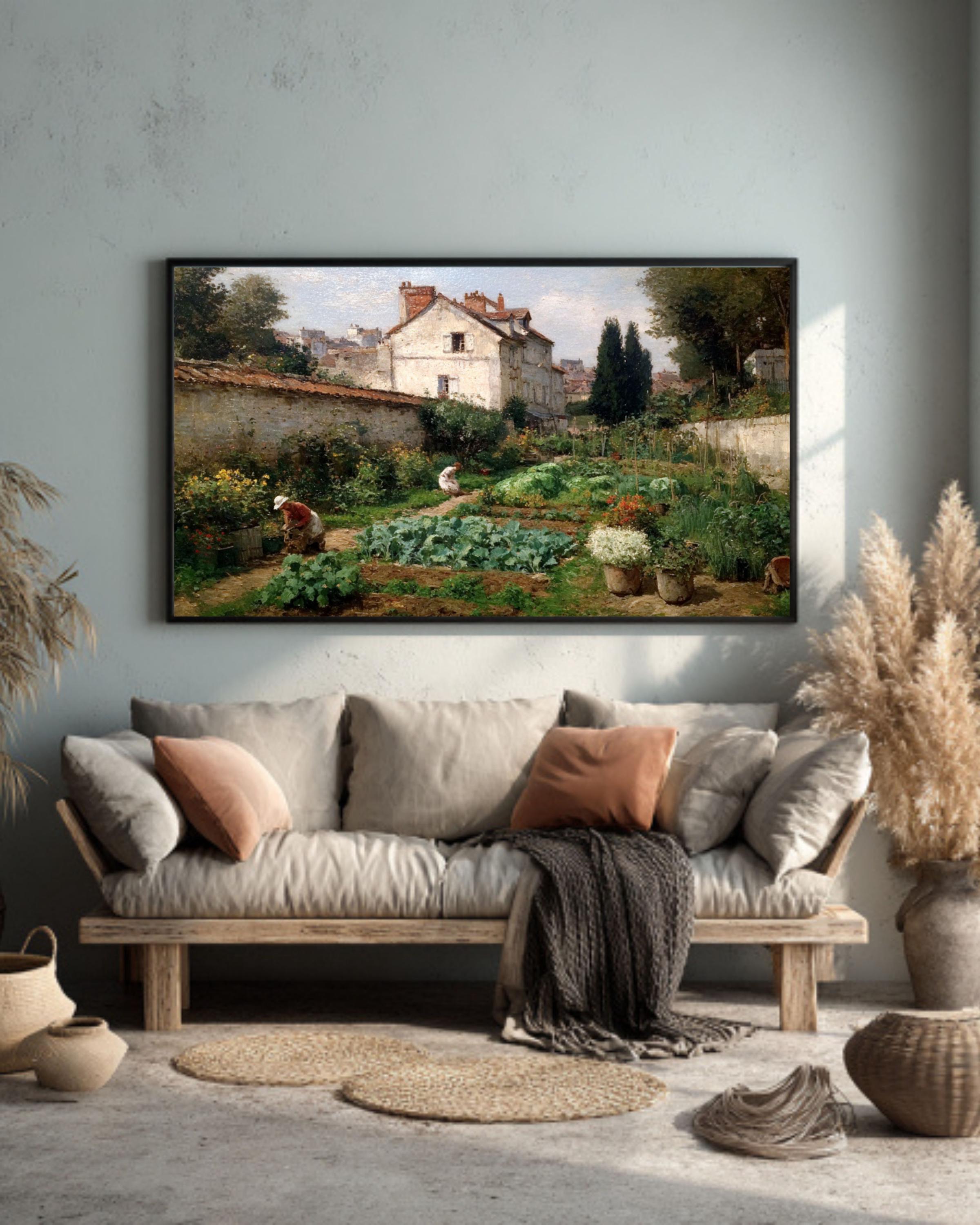 Impressionist Garden Scene Canvas Art – Pissarro Style Wall Decor