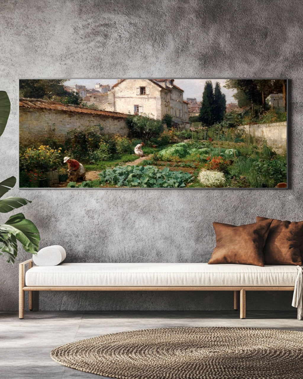 Impressionist Garden Scene Canvas Art – Pissarro Style Wall Decor