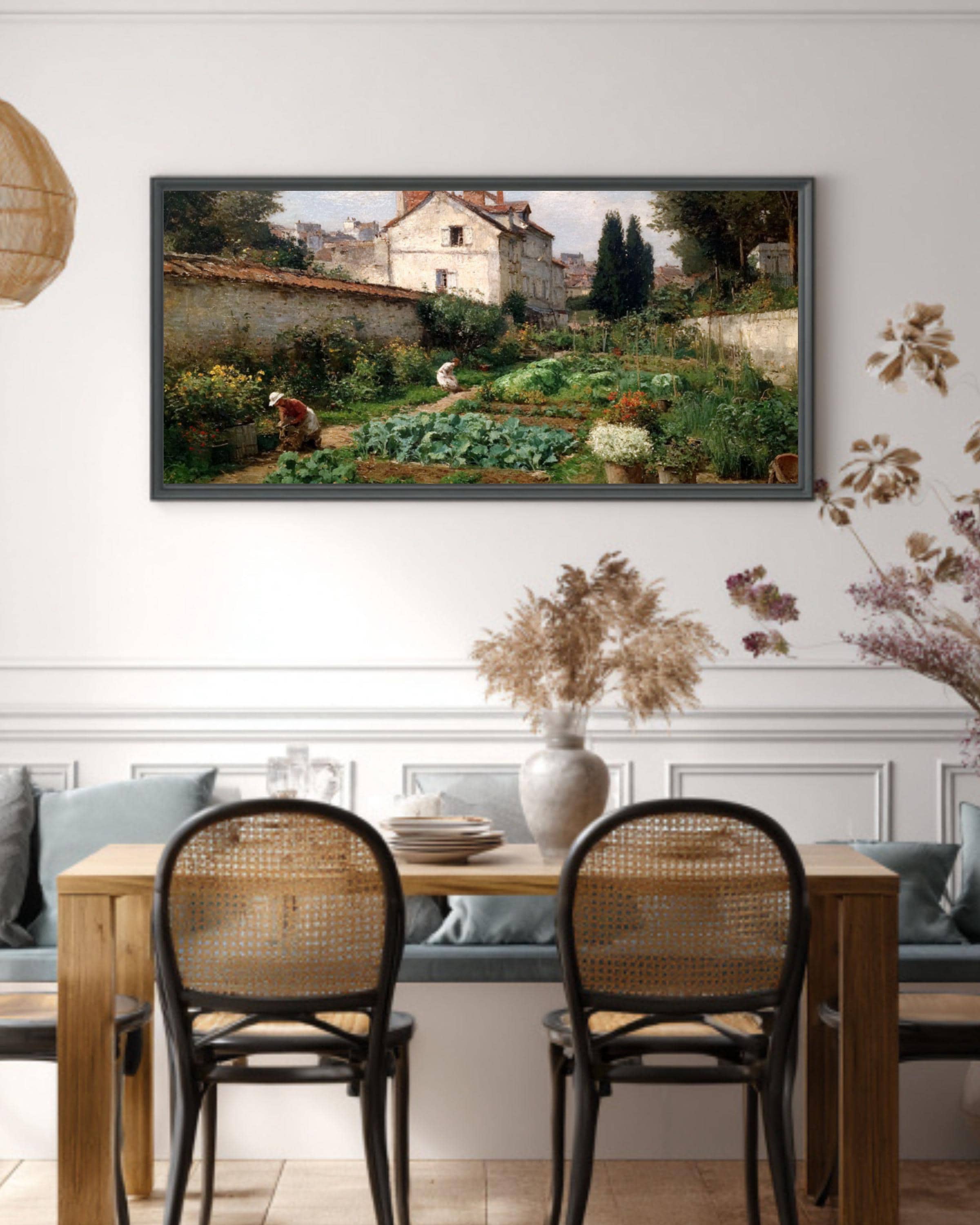 Impressionist Garden Scene Canvas Art – Pissarro Style Wall Decor