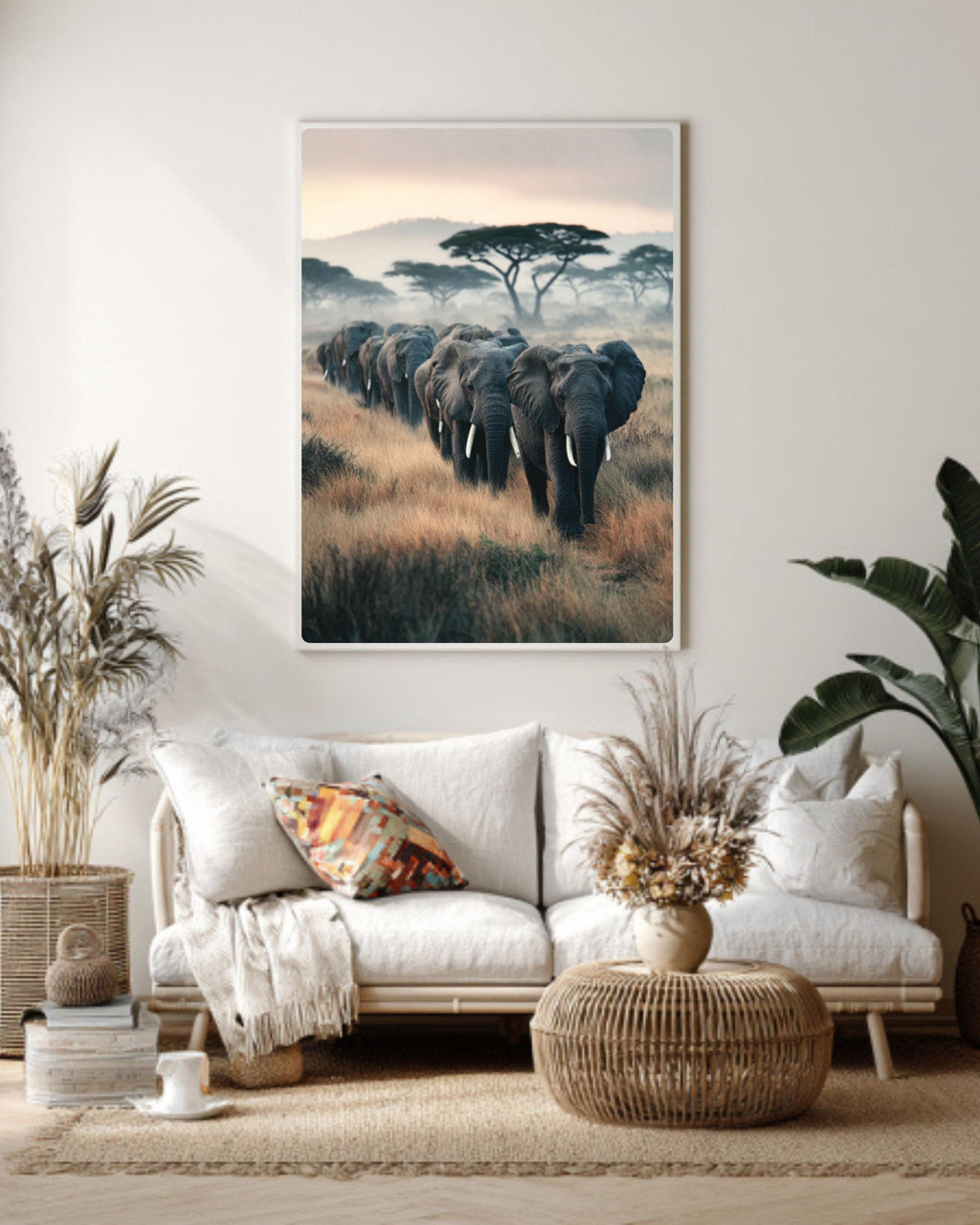 Elephant Herd African Savanna Wall Art – Elegant Wildlife Photo Print