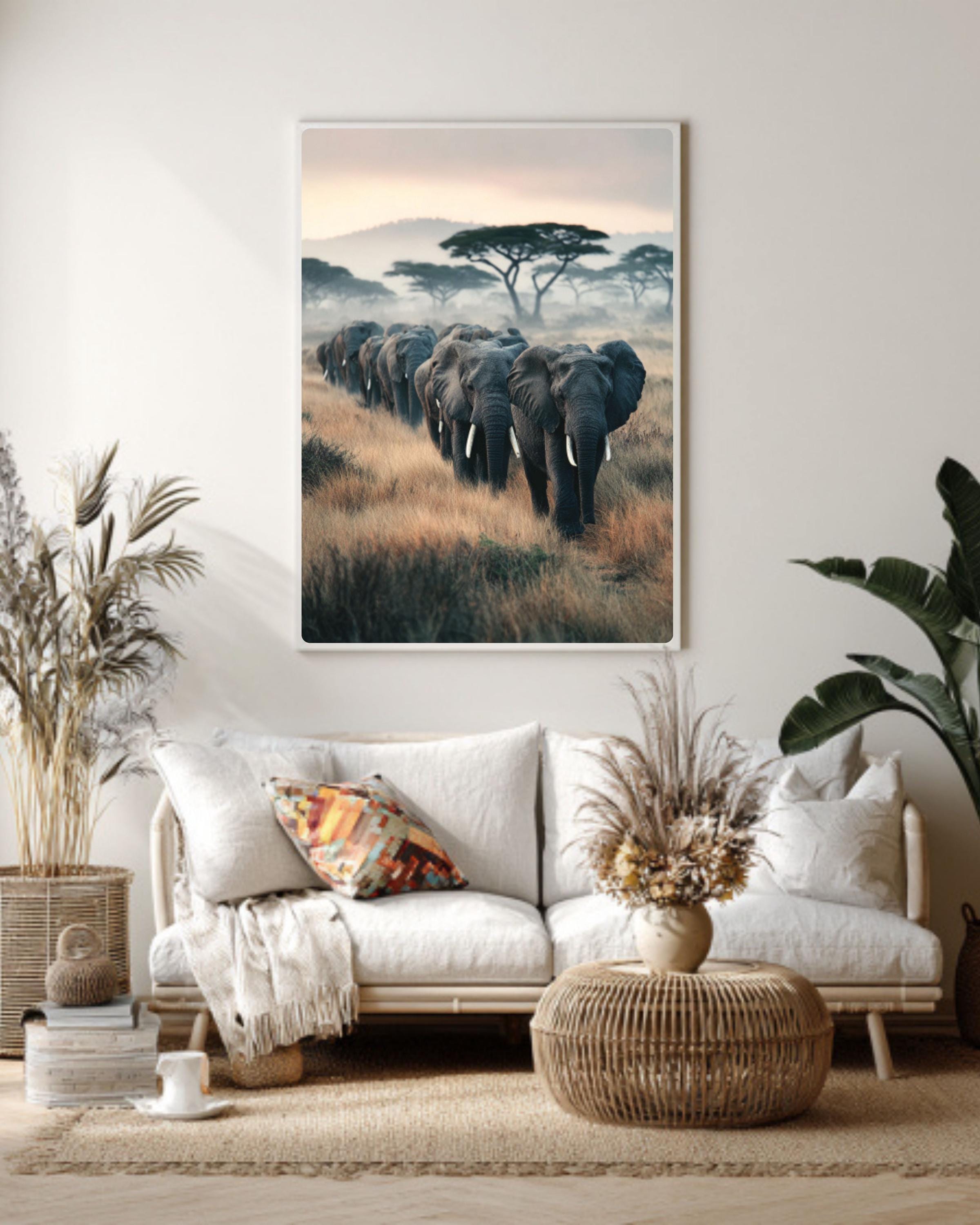Elephant Herd African Savanna Wall Art – Elegant Wildlife Photo Print