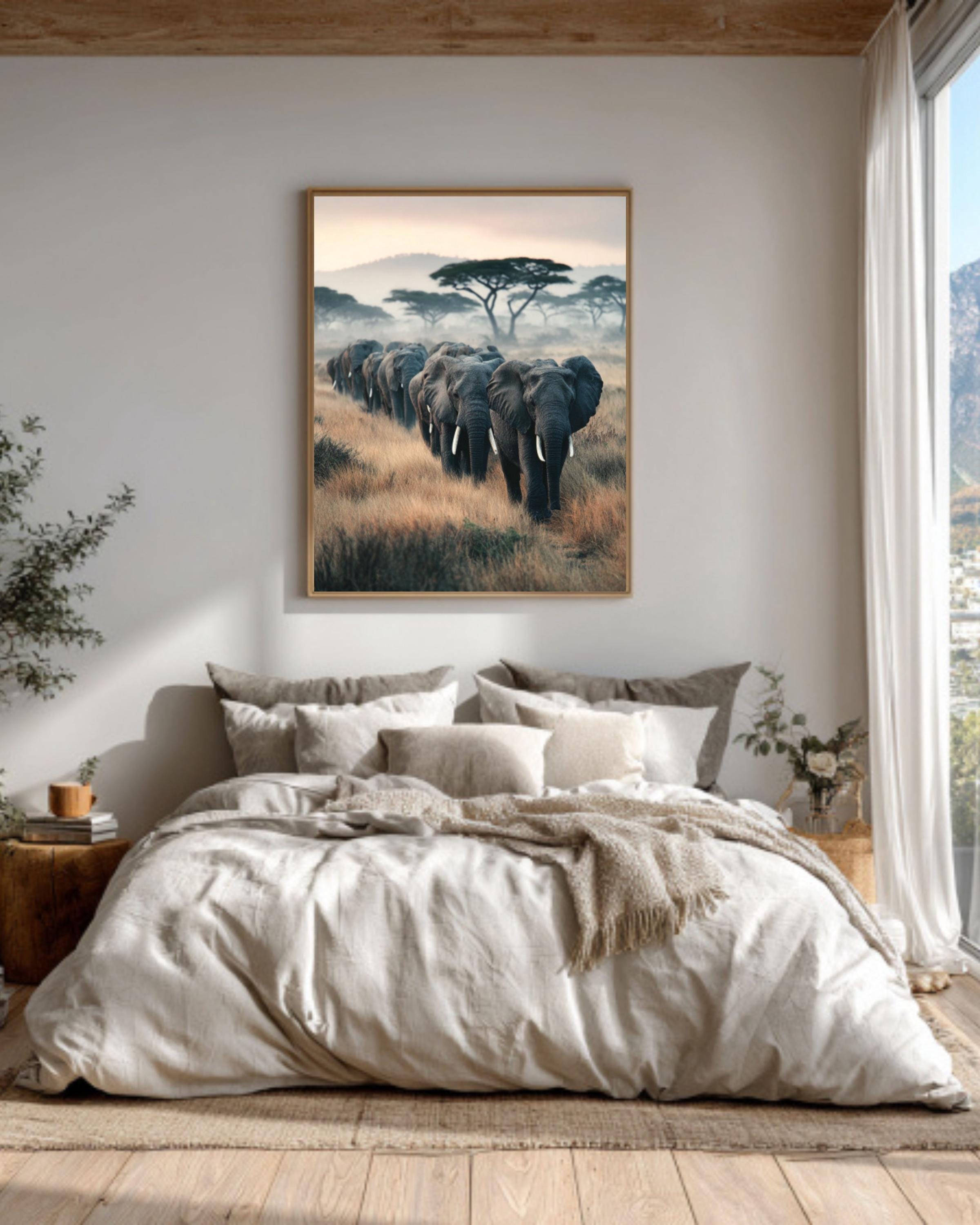 Elephant Herd African Savanna Wall Art – Elegant Wildlife Photo Print