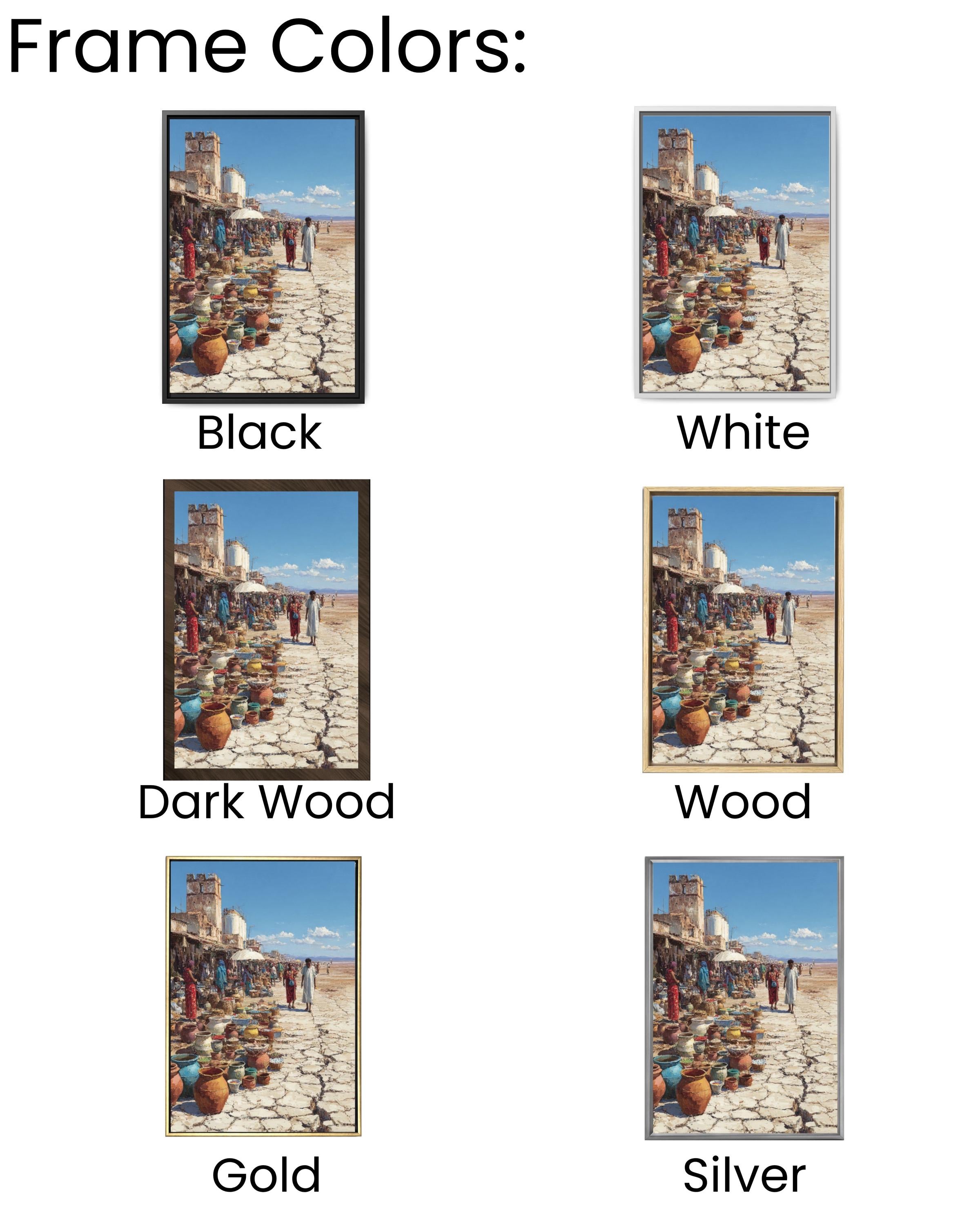 African Street Market Oil Painting Print – Alex Alemany Style Cracked Earth Surreal Wall Art