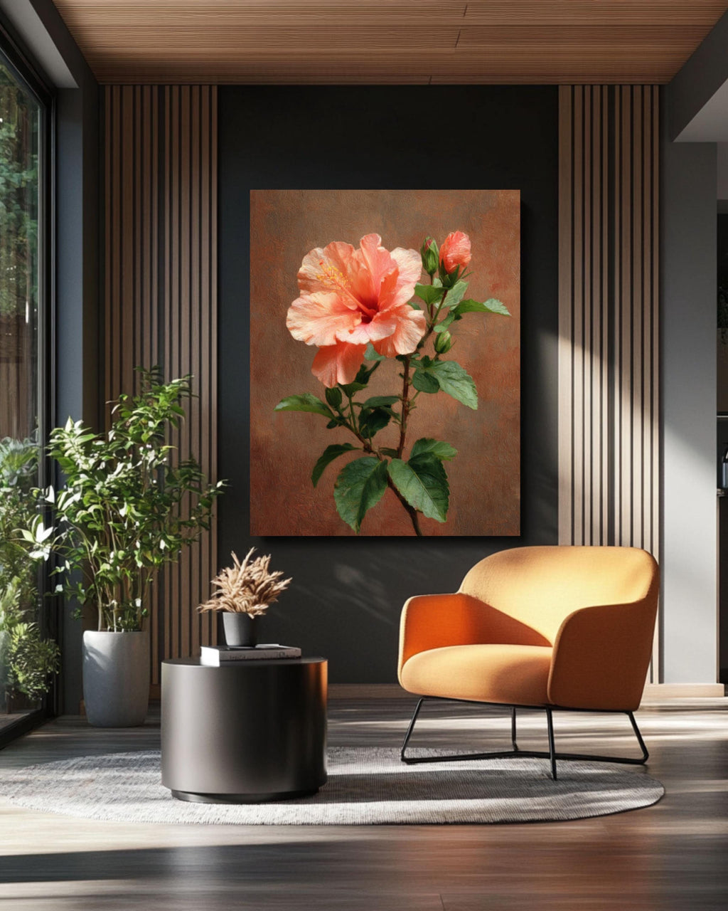peach hibiscus flower art vintage botanical print