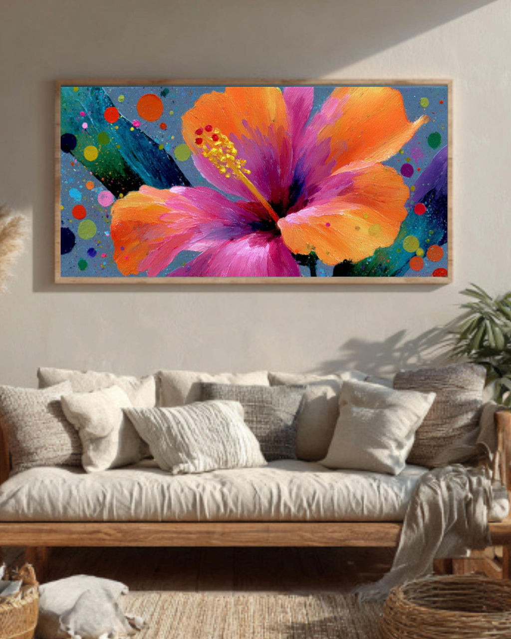 Abstract Hibiscus Flower Canvas Wall Art – Bold Floral Expressionist Home Decor