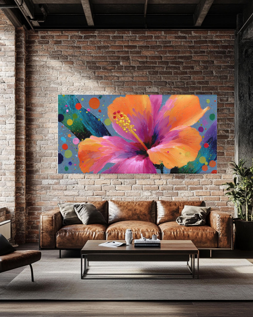 Abstract Hibiscus Flower Canvas Wall Art – Bold Floral Expressionist Home Decor