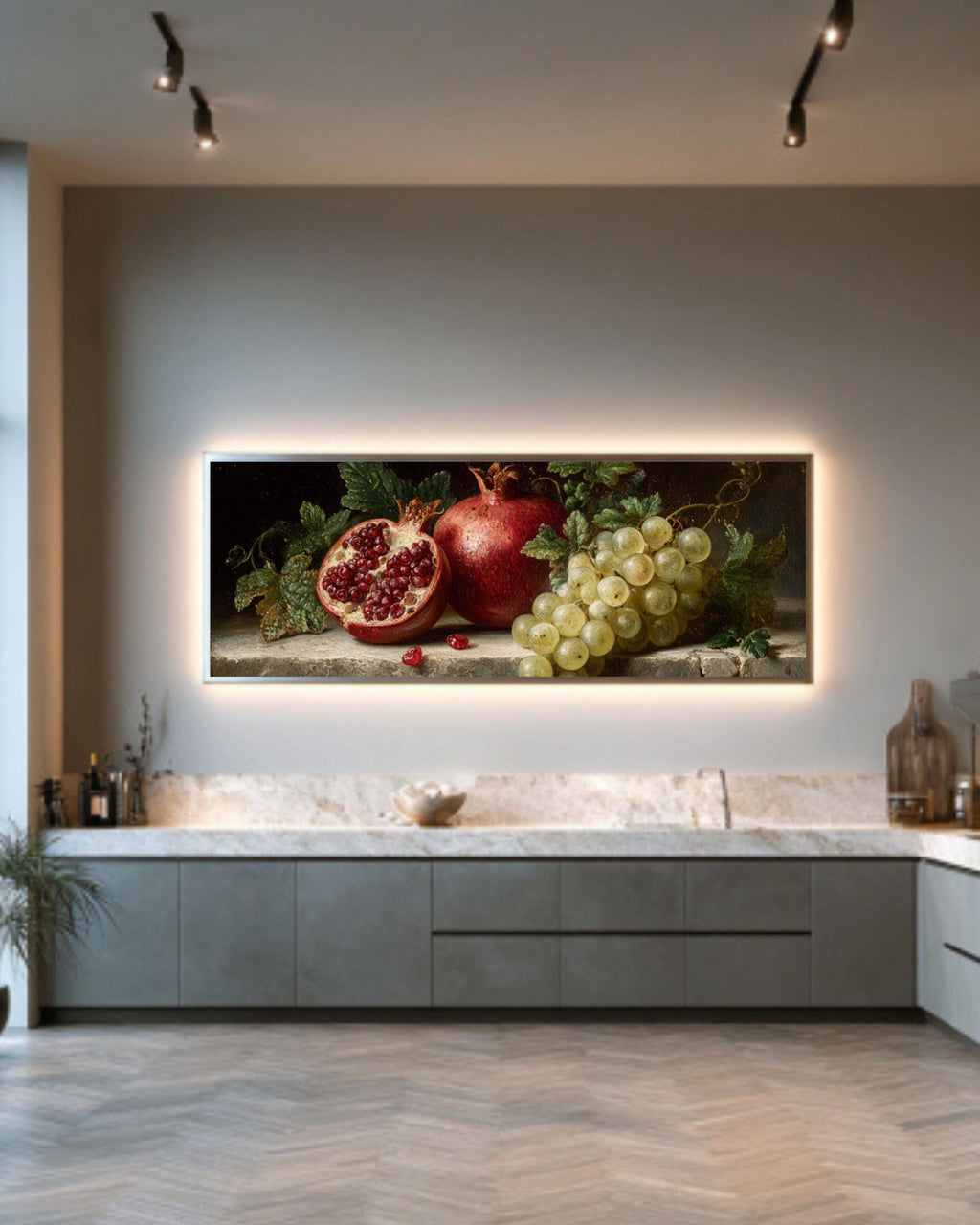 Pomegranate & Grapes Wall Art – Vintage-Inspired Still Life Canvas