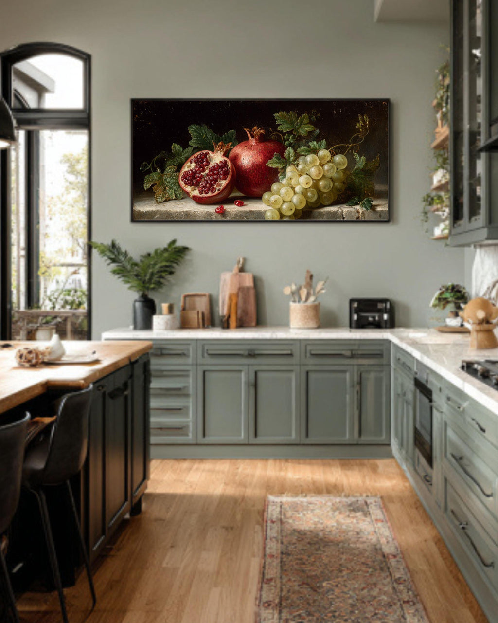 pomegranate grapes still life canvas millet style fruit painting