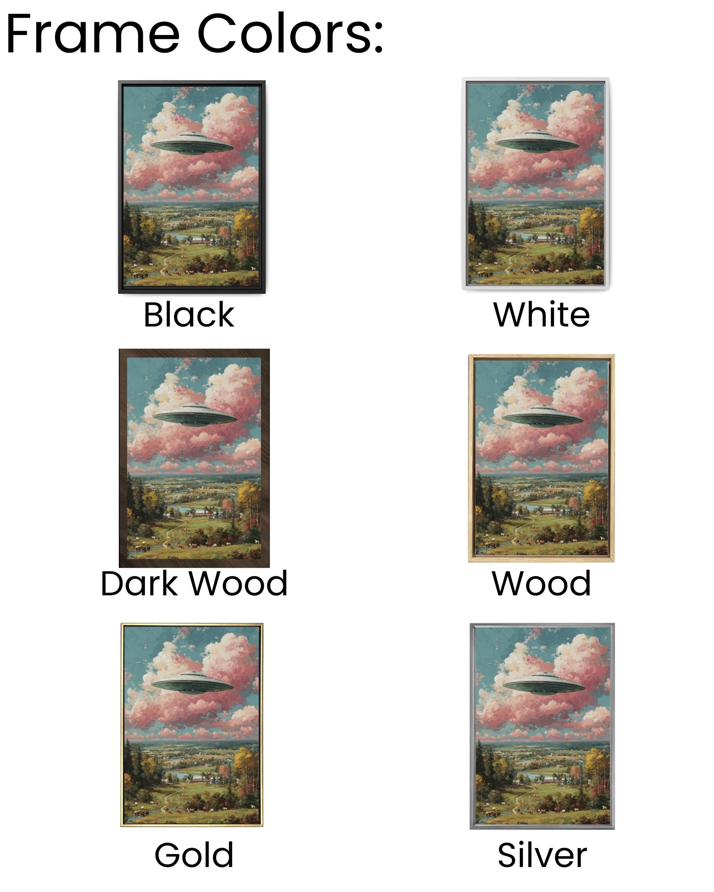 Pastel UFO Painting â€“ Surreal Farmland, Cows & Pink Clouds Wall Art Canvas Wall Art Print – Premium Home Decor