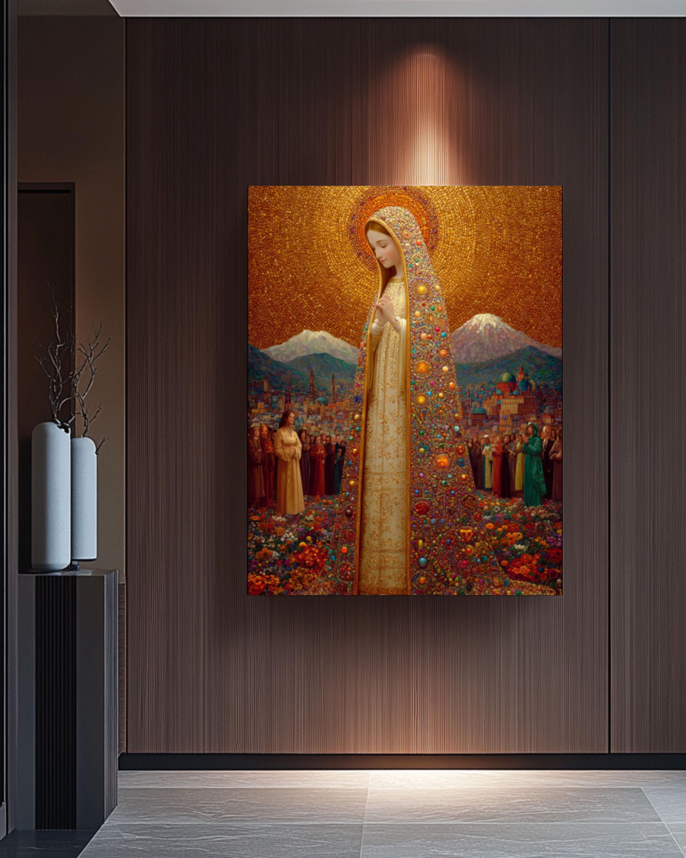 mama mary klimt style portrait holy art gold halo