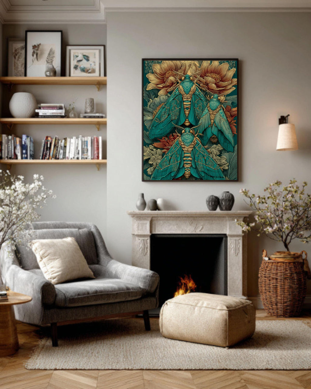 Victorian Moth Art Print â€“ Green & Gold Falero Style, Vintage Botanical Canvas Wall Art Print – Premium Home Decor