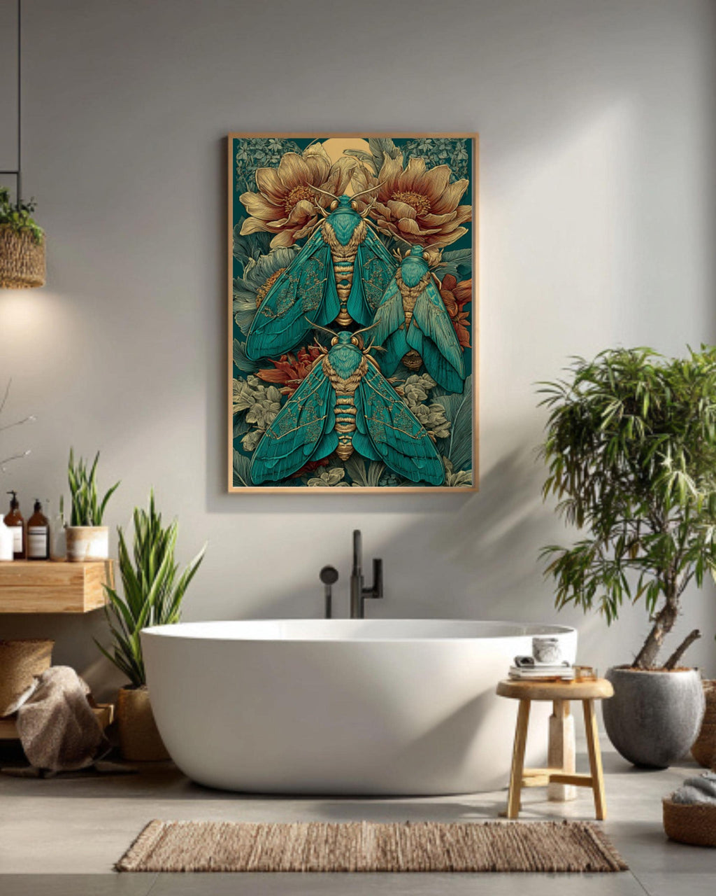 Victorian Moth Art Print â€“ Green & Gold Falero Style, Vintage Botanical Canvas Wall Art Print – Premium Home Decor