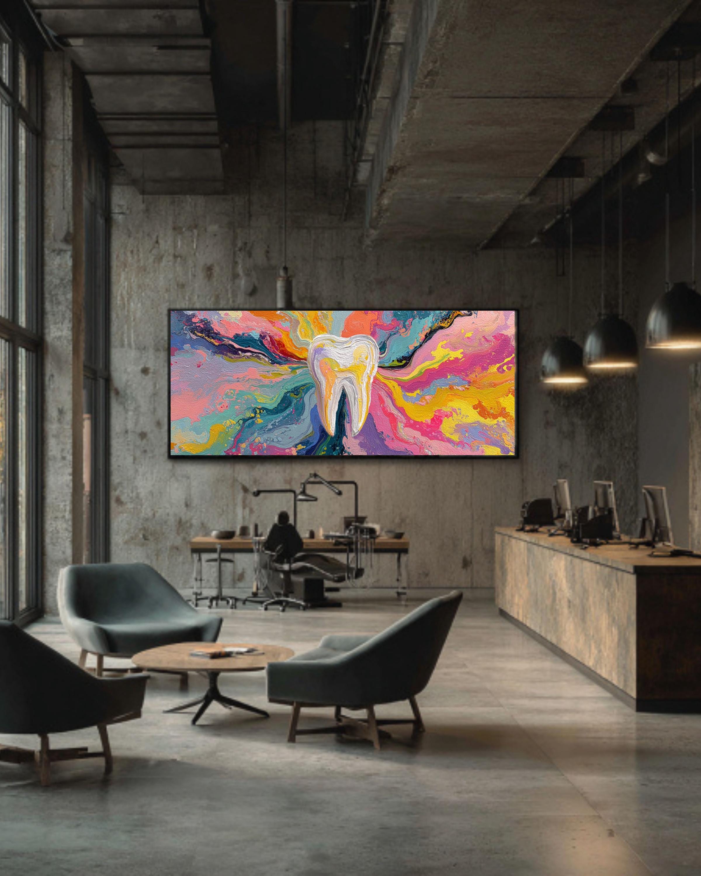 Abstract Tooth Art â€“ Vibrant Dental Office Decor, Canvas or Framed Print for home and office wall décor