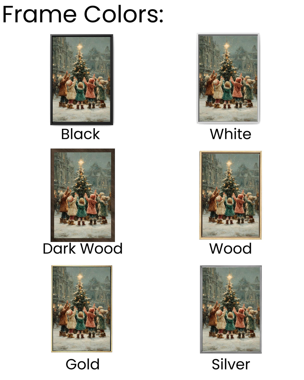 Children Lighting Tree Wall Art – Vintage Christmas Oil Painting Print