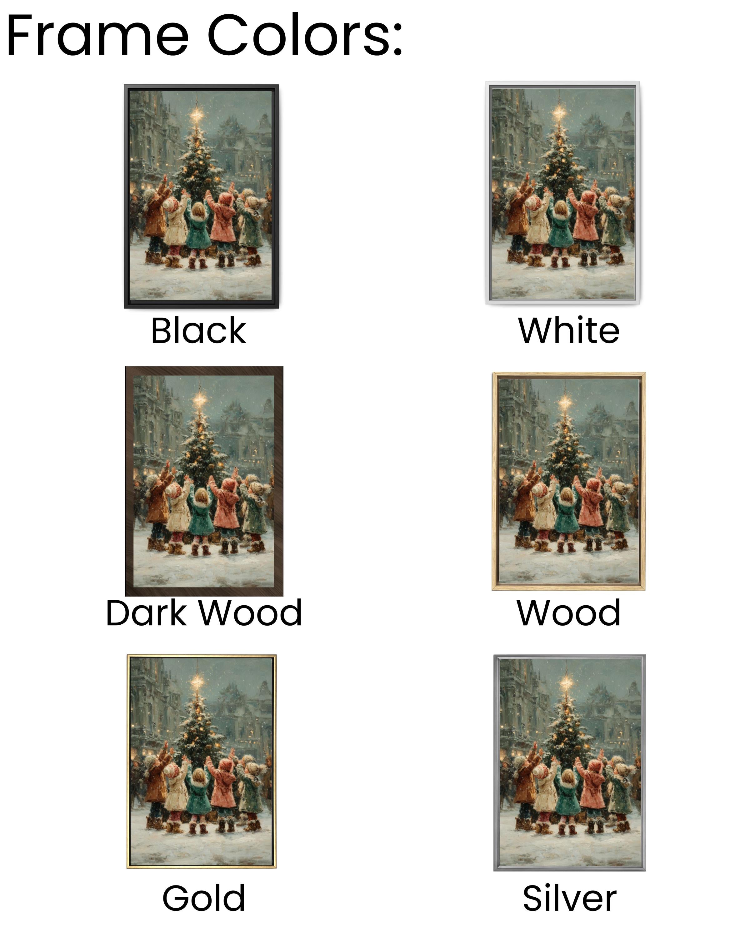 Children Lighting Tree Wall Art – Vintage Christmas Oil Painting Print