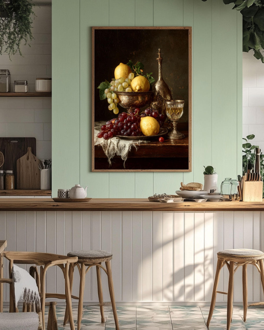 Baroque Still Life Lemon and Grapes Canvas Art – Classic Fruit Painting