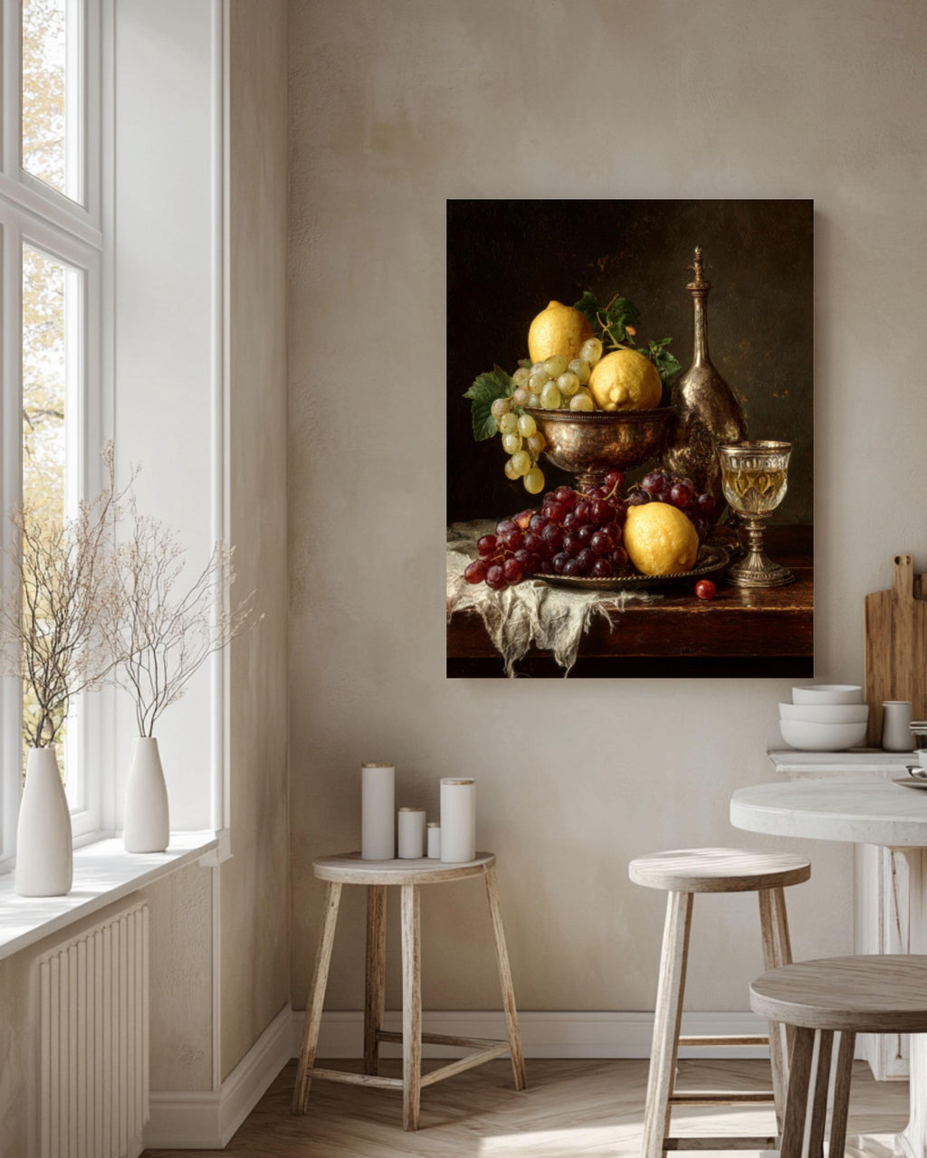 Baroque Still Life Lemon and Grapes Canvas Art – Classic Fruit Painting