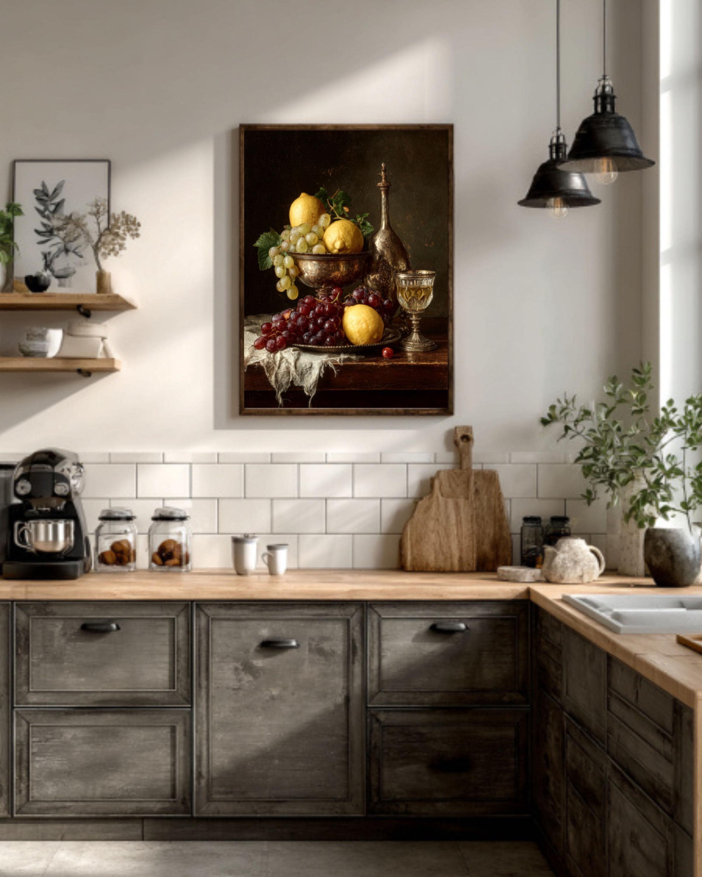 Baroque Still Life Lemon and Grapes Canvas Art – Classic Fruit Painting