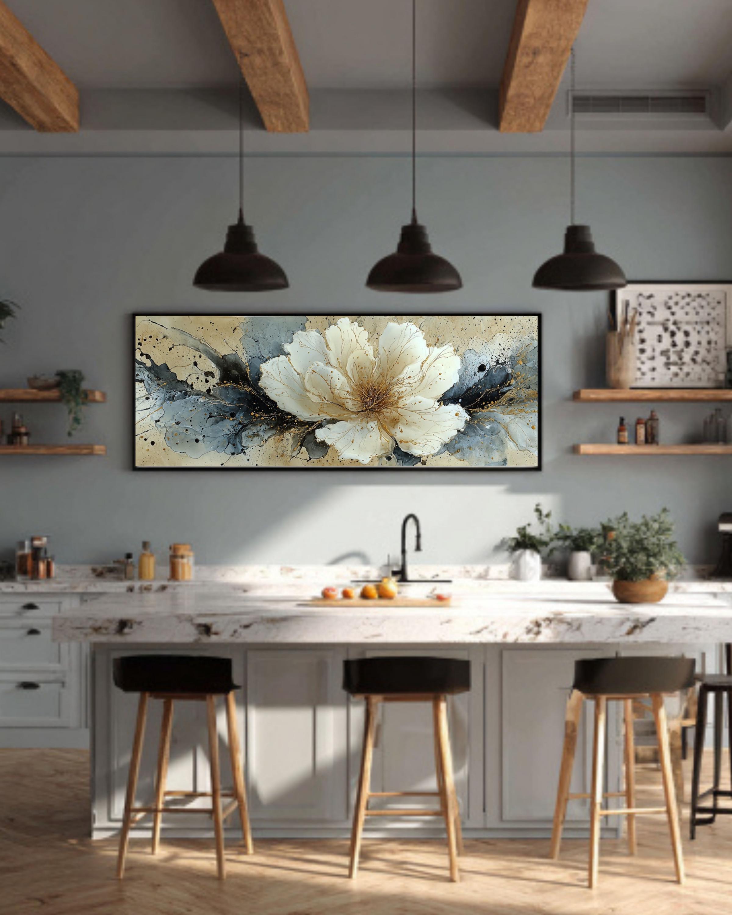 Abstract Floral Canvas Art – Modern Ink Explosion Wall Decor