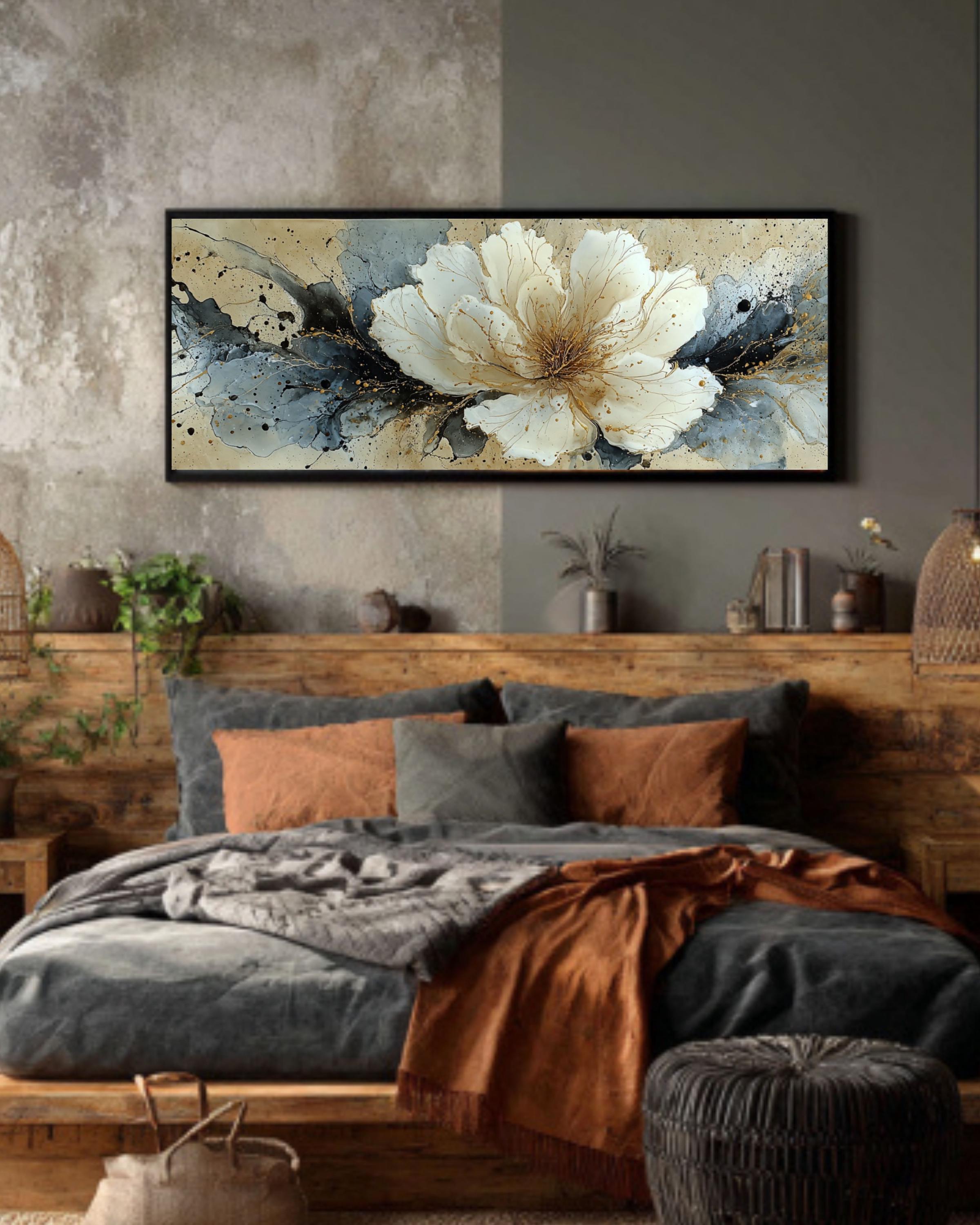 Abstract Floral Canvas Art – Modern Ink Explosion Wall Decor