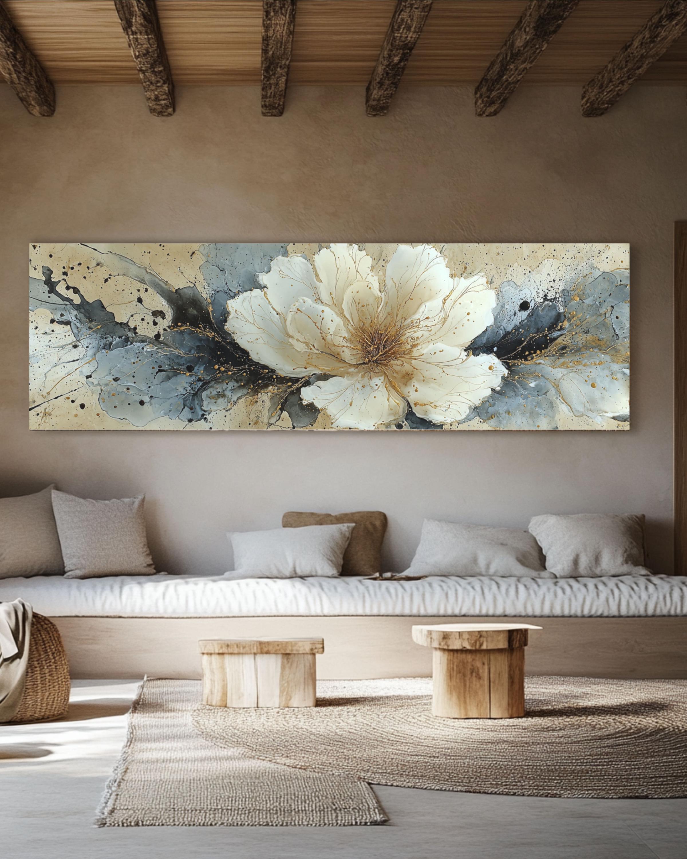 Abstract Floral Canvas Art – Modern Ink Explosion Wall Decor