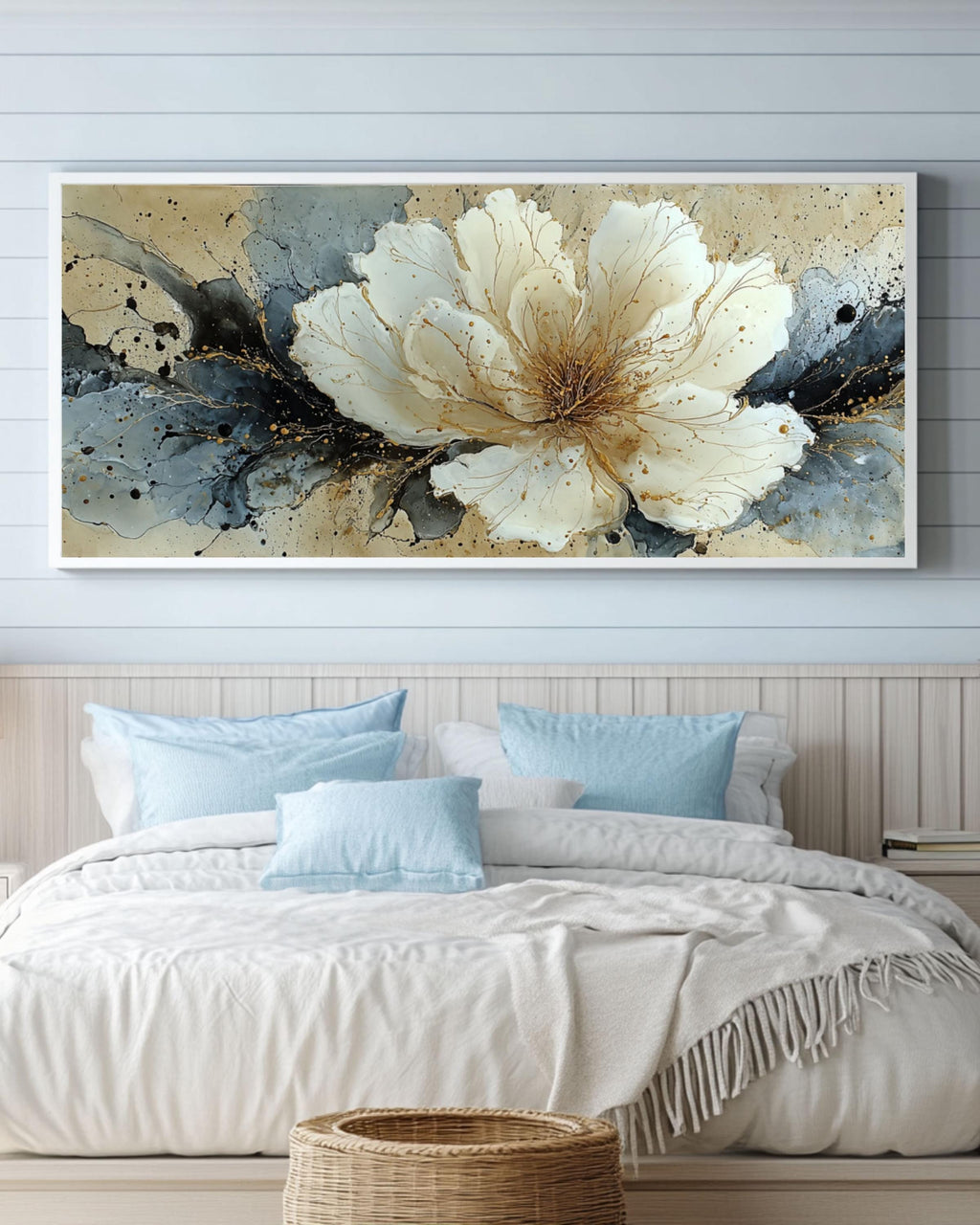 Abstract Floral Canvas Art – Modern Ink Explosion Wall Decor