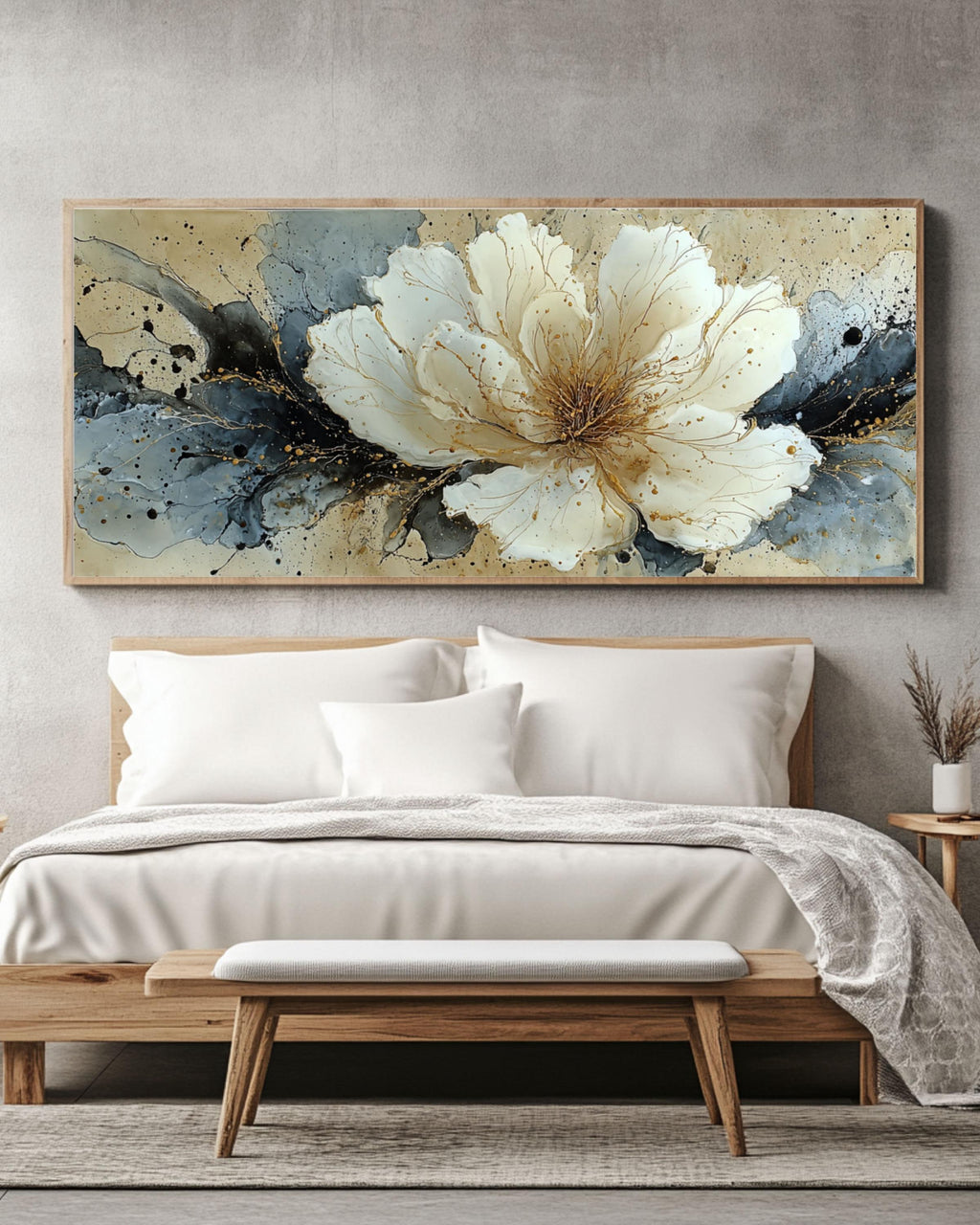 Abstract Floral Canvas Art – Modern Ink Explosion Wall Decor